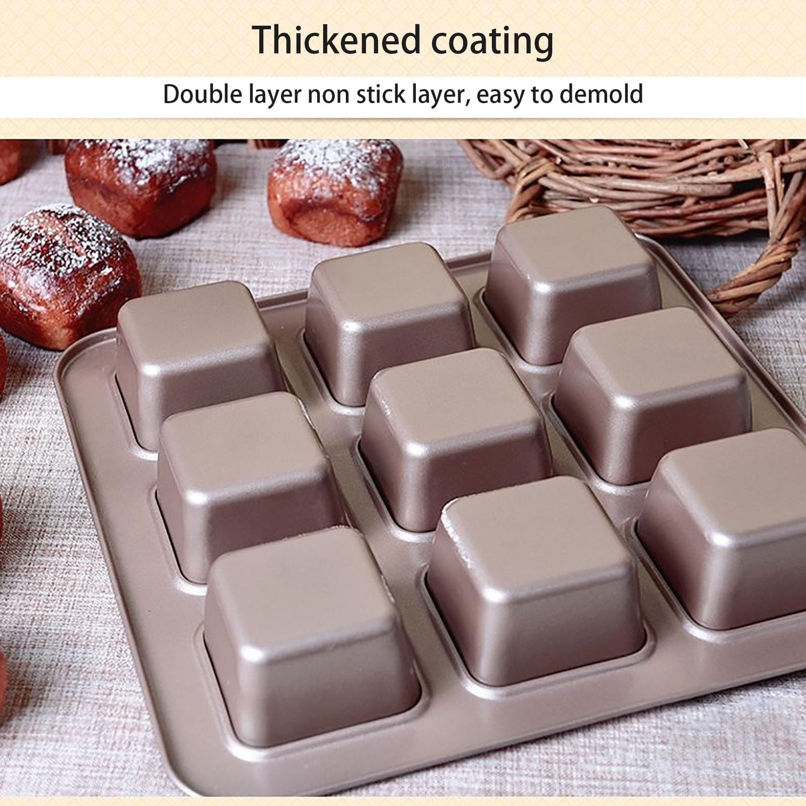 Cuadrado Molde Magdalenas Horno De 9 Cavidades Bandeja Para Hornear Brownie En Casa Moldes Metálicos De Acero Al Carbono Muffin Tray Recipiente Antiadherente(B)