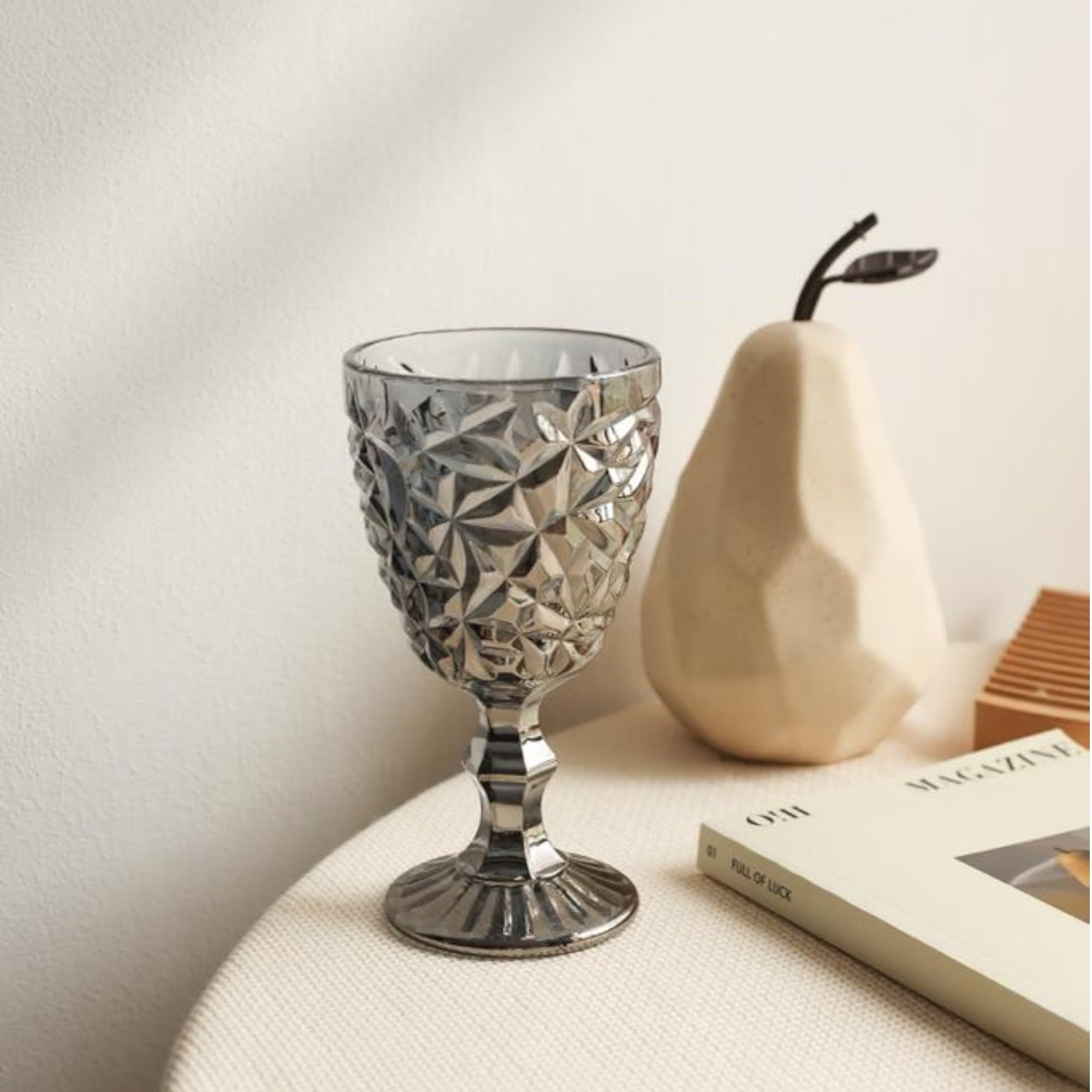Juego De 6 Copas De Vino Iridiscentes Con Relieve Y Borde Dorado - Elegantes Y Resistentes