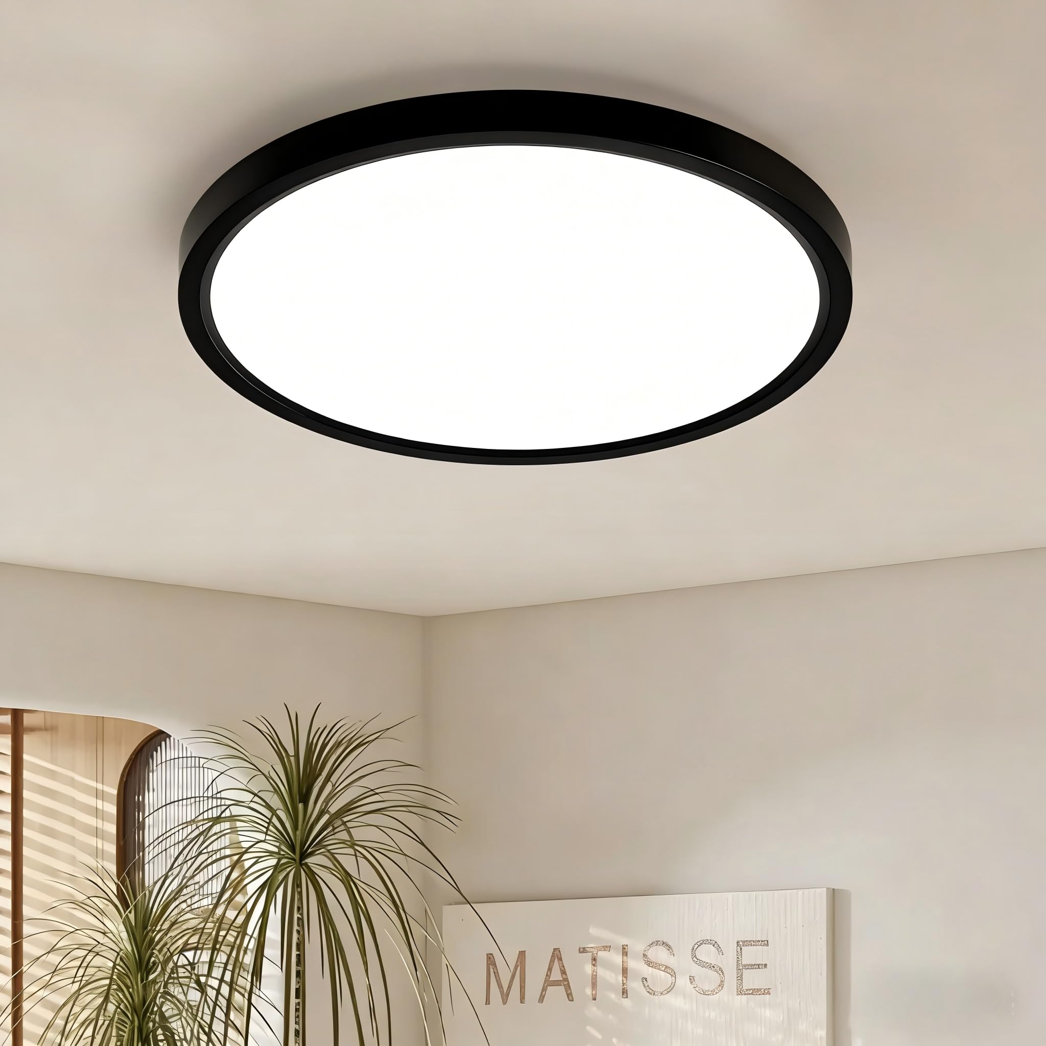 JDONG Deckenlampe LED Deckenleuchte Ø40CM Schwarz Rund 36W 4000K Neutralweiß Badlampe Küchenlampen Ultra Dünn 2,5CM für Wohnzimmer Balkon Keller Schlafzimmer Flur