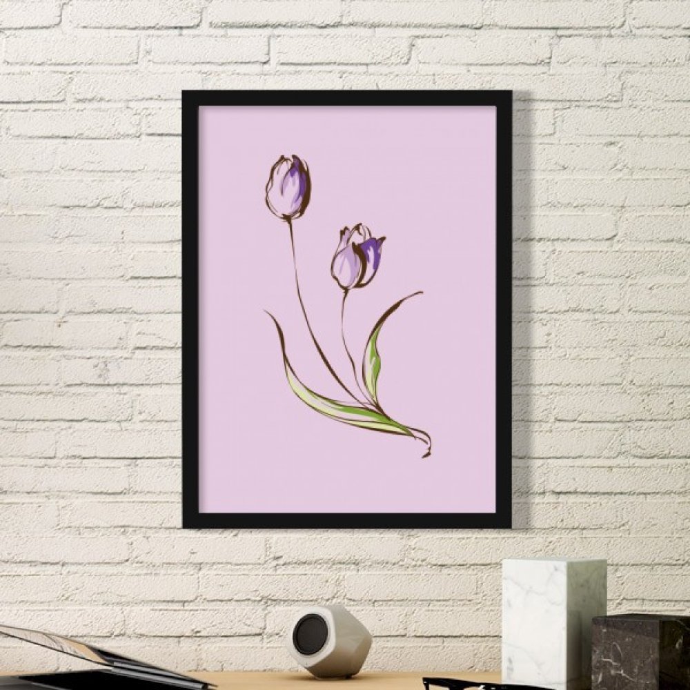 Cadre tulipe pourpre bois noir : solution déco idéale pour habiller vos petits espaces vides