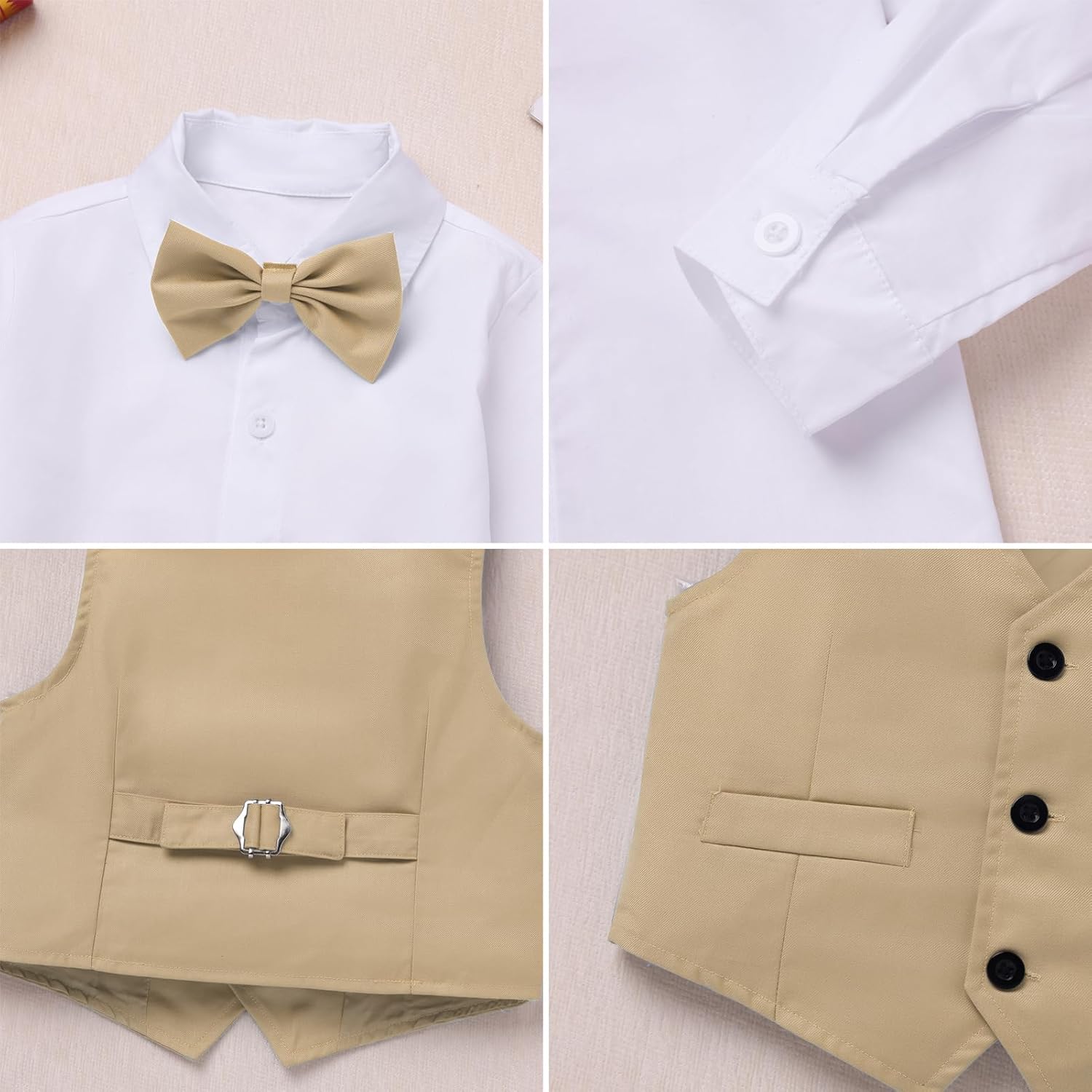 IDOPIP Toddler Kids Baby Boys Formal Suit Gentleman Outfit Long Sleeve Shirt with Bowtie + Vest + Pants Overalls Clothes 2-8T - Image 5