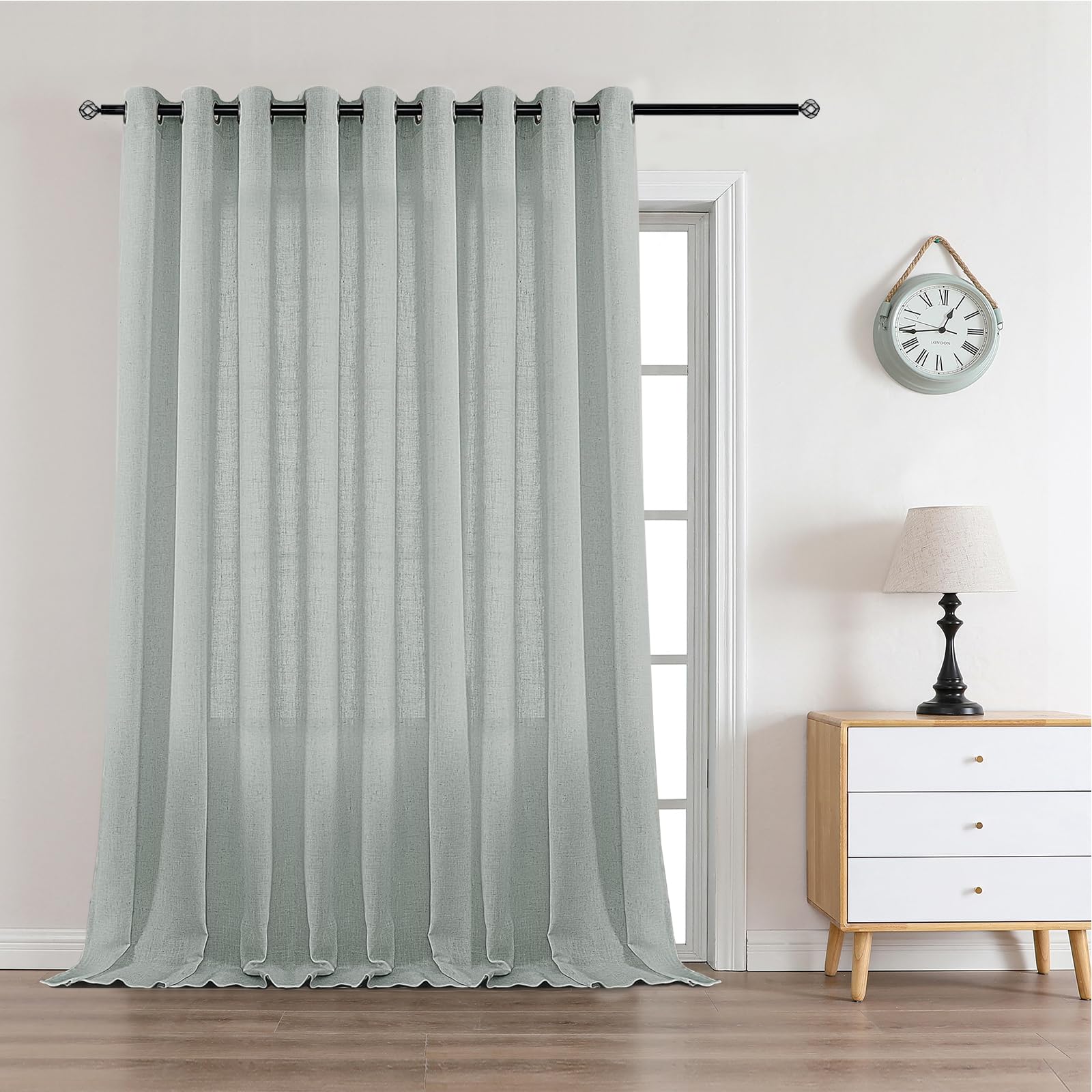 CUCRAF Linen Curtain Eyelet Sheer Net Voile 1 Panel Custom Format Sage Green — image 1