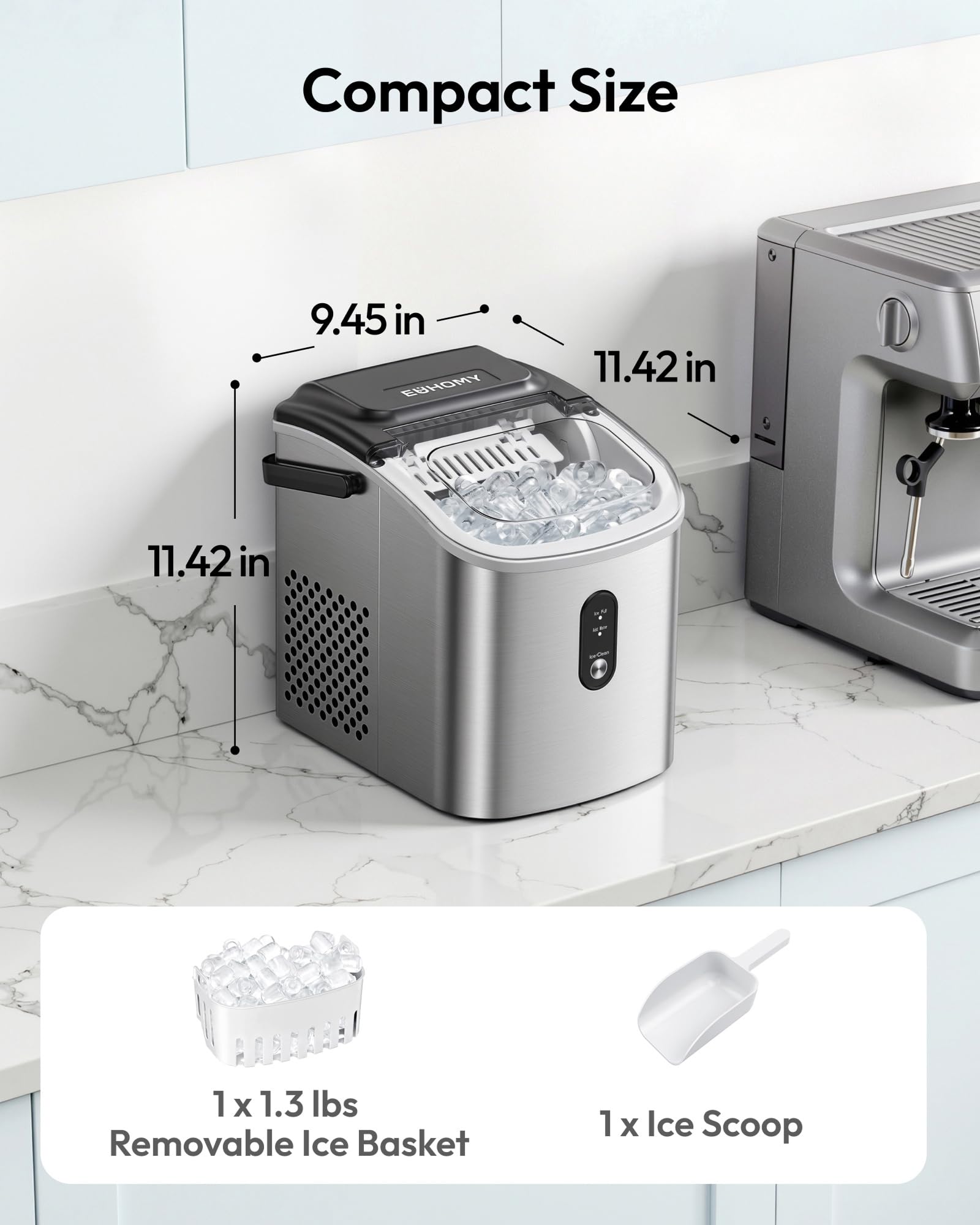 EUHOMY Countertop Ice Maker Machine with Handle, 26.3lbs Daily view 8