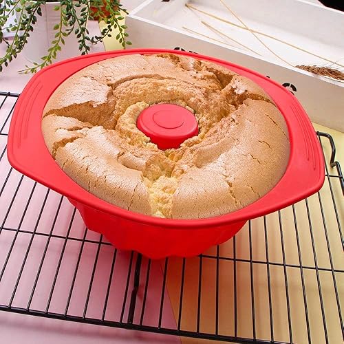 Miniatura 3 de Webake Molde de silicona acanalada Pan antiadherente Kugelhopf Cake Molde de silicona de 9 pulgadas para horno - rojo