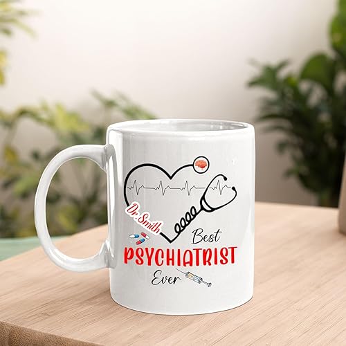 Miniatura 10 de Taza de cerámica blanca personalizada del mejor psiquiatra del mundo con nombre de psiquiatra, taza de café personalizada del mejor psiquiatra del