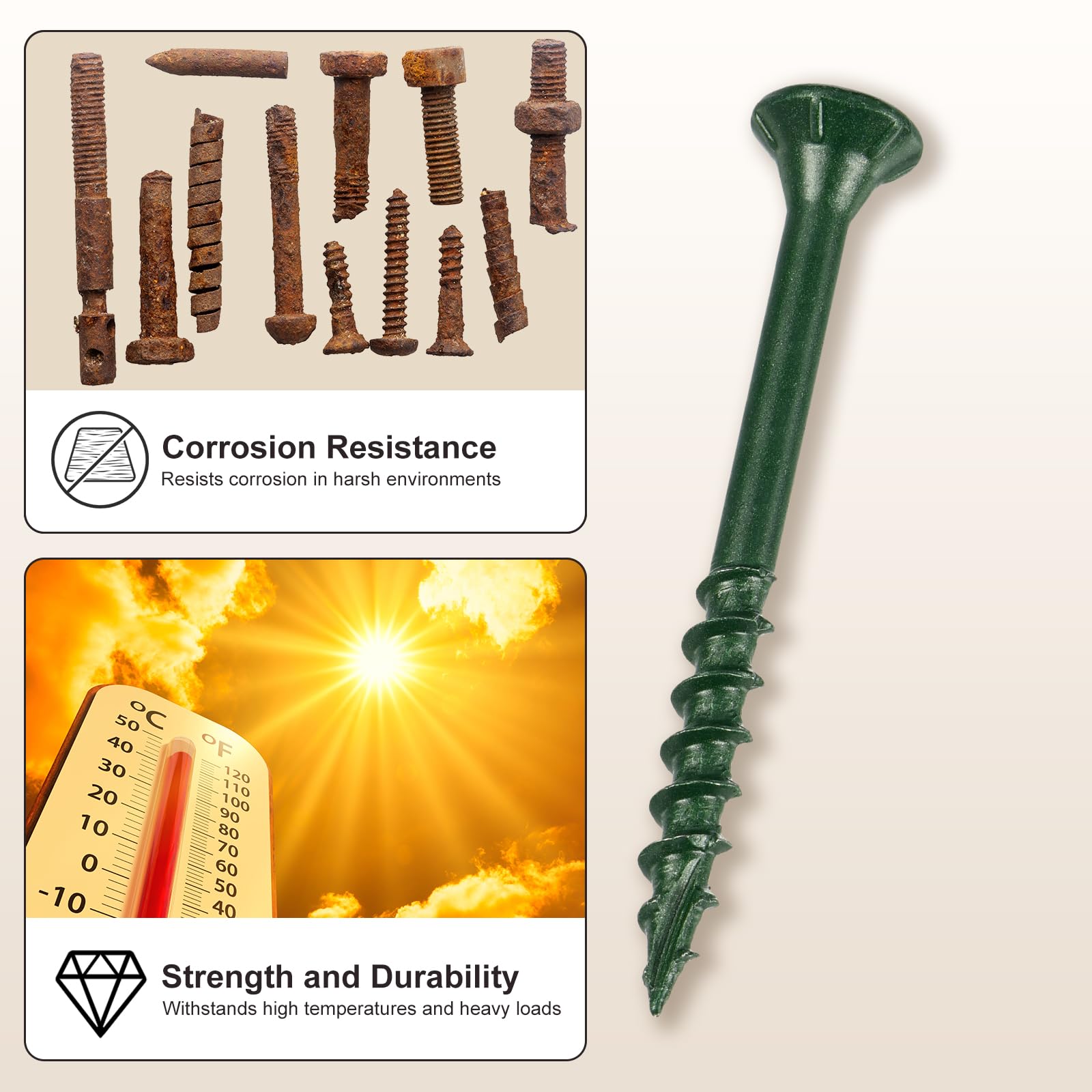 METALLIXITY Deck Screws (#8x2") 100Pcs, Carbon Steel Wood Screw Decking Screws Epoxy Coated with T25 Torx Drive Head - Image 4