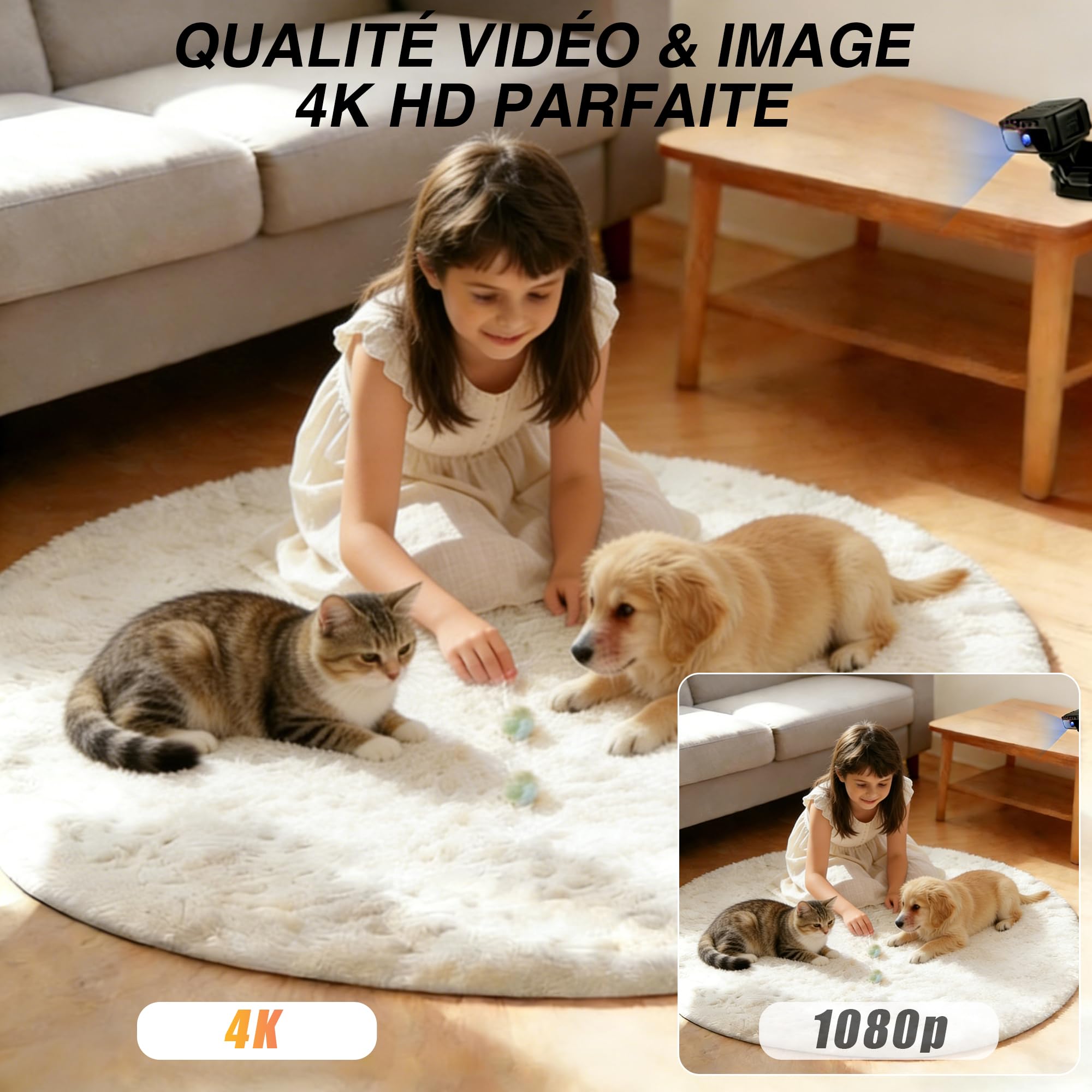 AOBOCAM Caméra Espion WiFi 4K avec Cloud Surveillance Intérieure sans Fil Vision Nocturne Grand Angle 150° Détection de Mouvement IA Mini Caméra de Sécurité