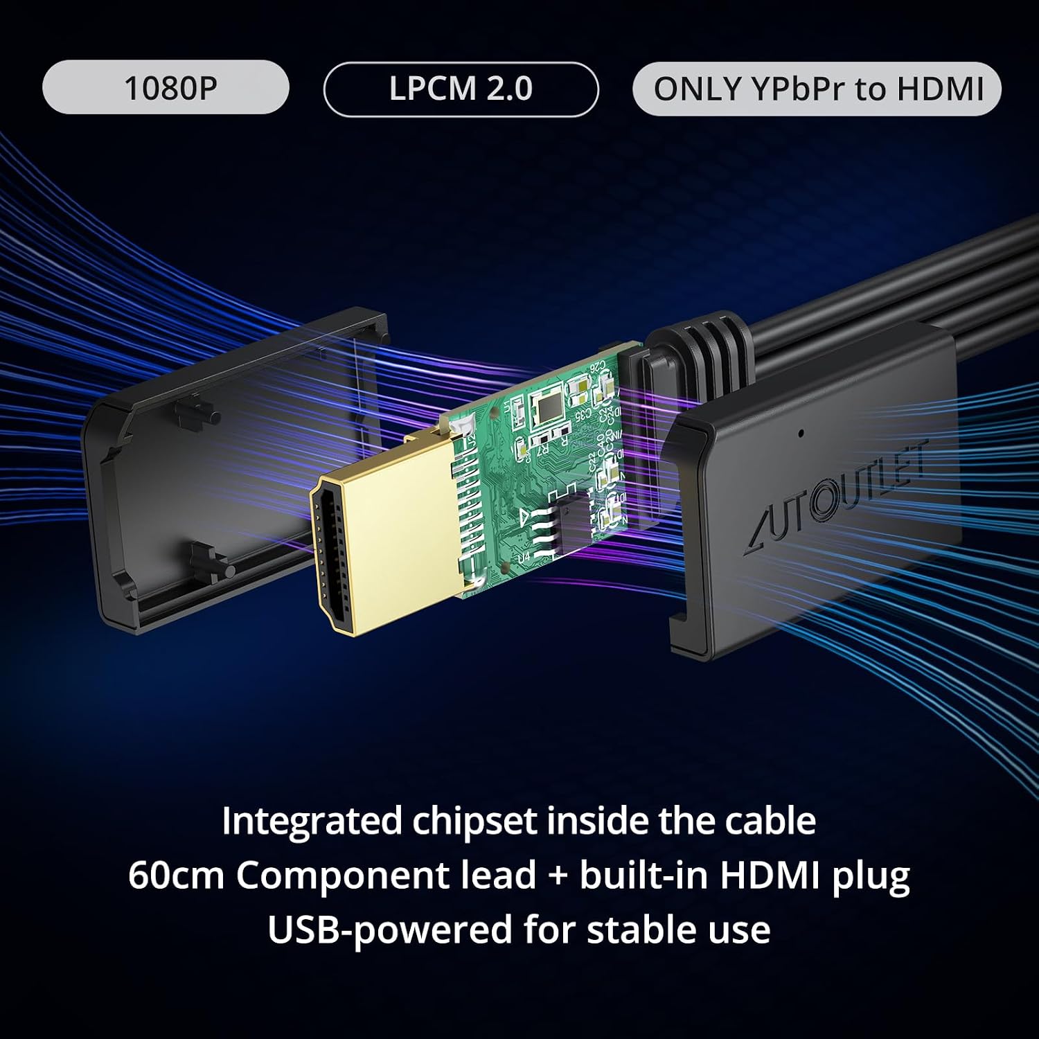 AUTOUTLET YPbPr to HDMI Converter, 1080P Component to HDMI Converter, All-in-One Design, Plug & Play, Support LCPM 2.0, Audio & Video Sync Component to Hdmi Cable for PS2, Xbox 360, Wii (Not for RGB)