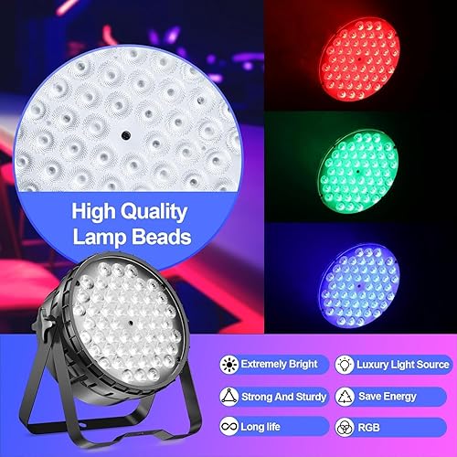 Vista 2 de BETOPPER Luces de escenario para fiestas, 54x3W LED Par Light RGB, DMX DJ luces activadas por sonido, iluminación estroboscópica para fiesta, boda
