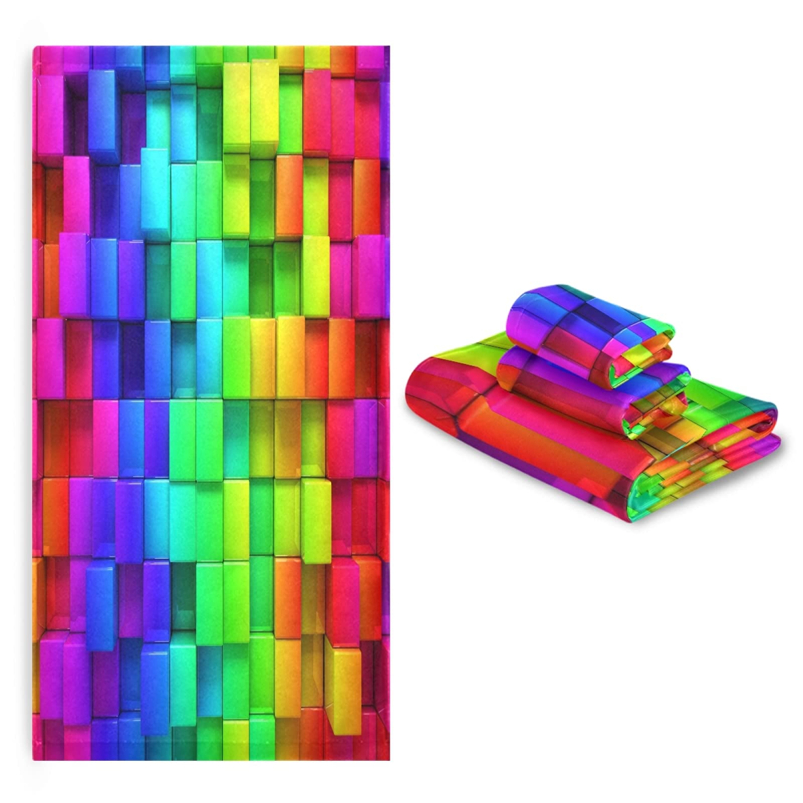 Mnsruu Rainbow Colorful Boxes - Juego de toallas de baño suaves, Pack Toallas, Set Toallas de 3 piezas para baño, spa, hotel, 1 toalla de baño+1 toalla de mano+1 paño