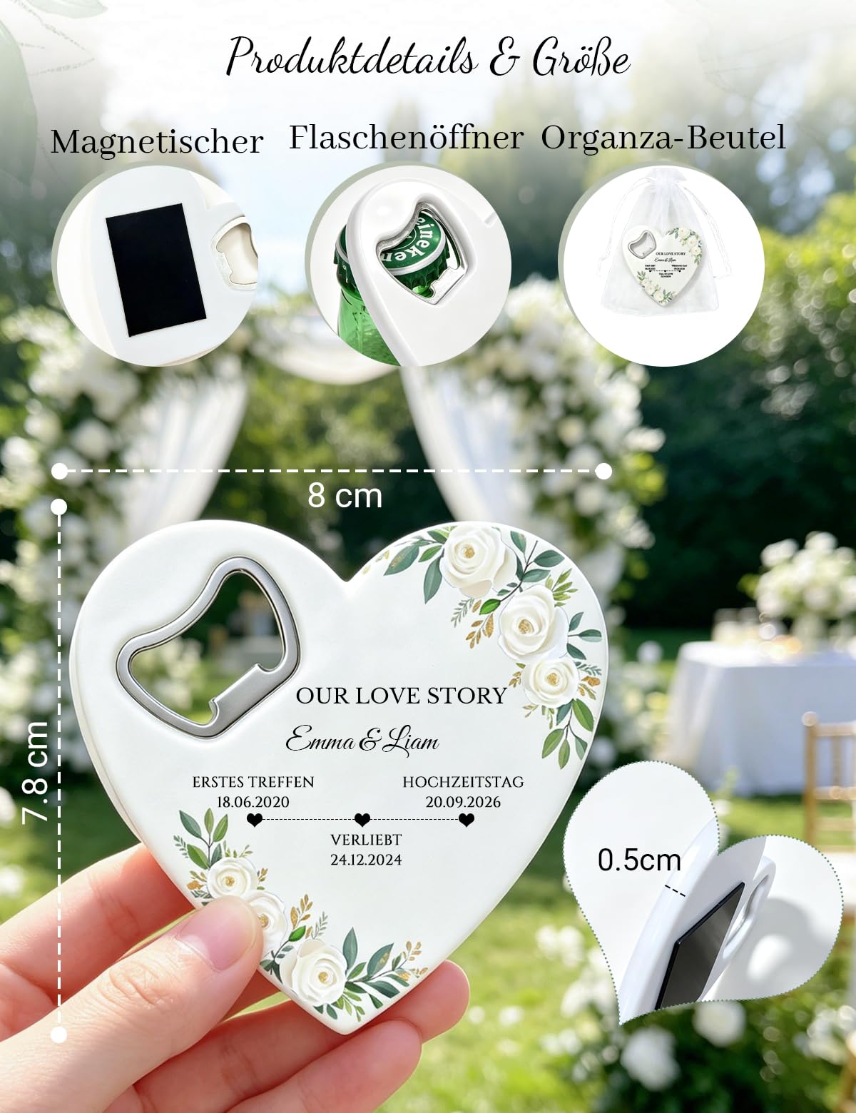 Personalisierter Flaschenöffner mit Foto & Name, Gastgeschenke Hochzeit