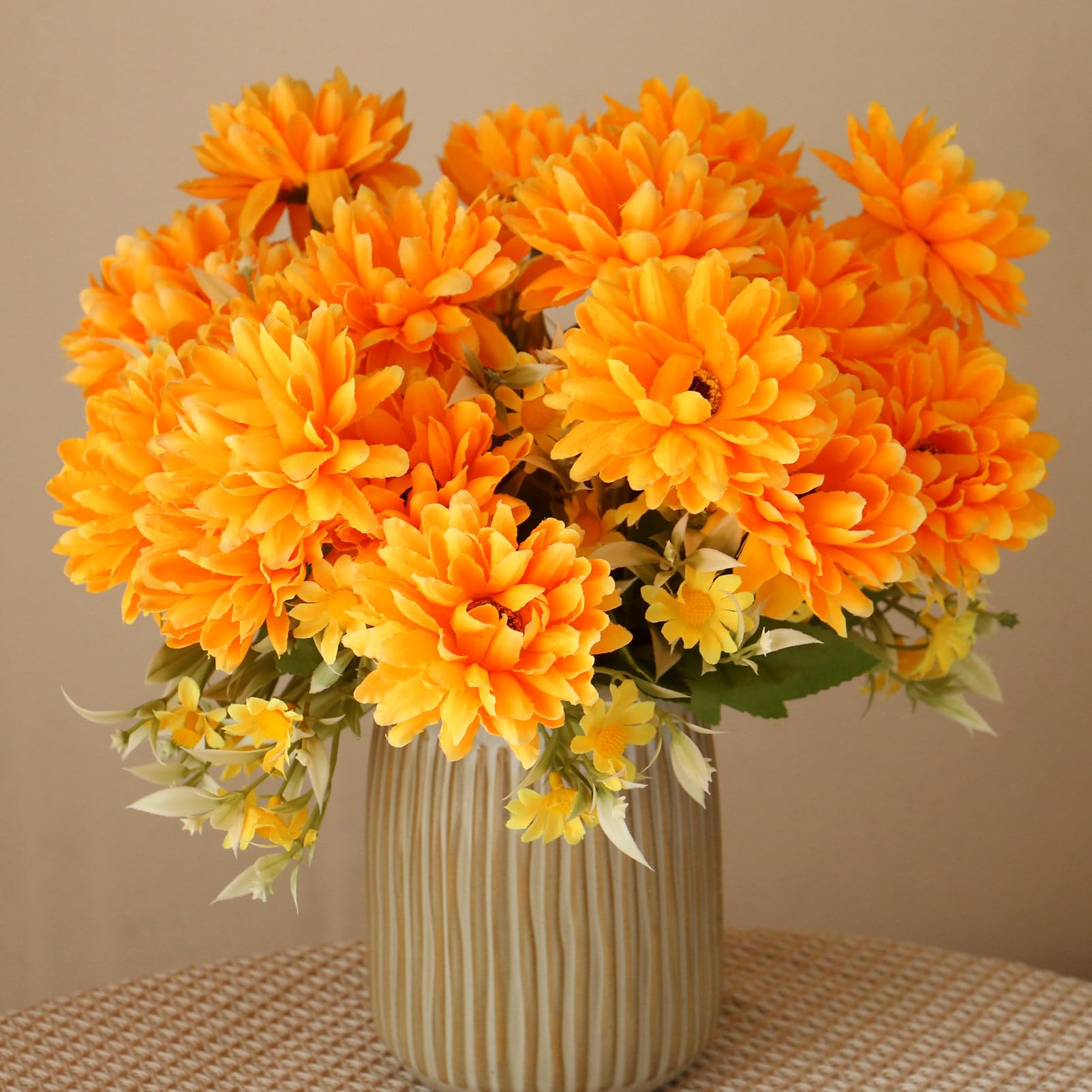 4PCS Artificial Marigold Flowers Bouquets Indoor Outdoor Autumn Decor, 31cm 20PCS Fake Silk Marigold Flower Heads, Faux Fall Mums for The Dead Day Halloween Dia De Los Muertos Diwali (Yellow)