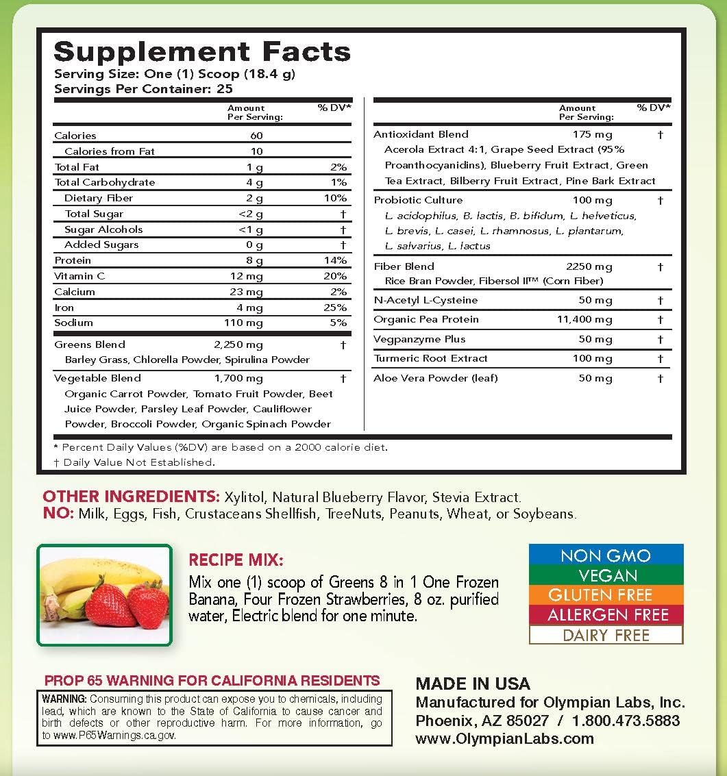 Olympian Lab Greens Protein 8 In 1, 388 Gram