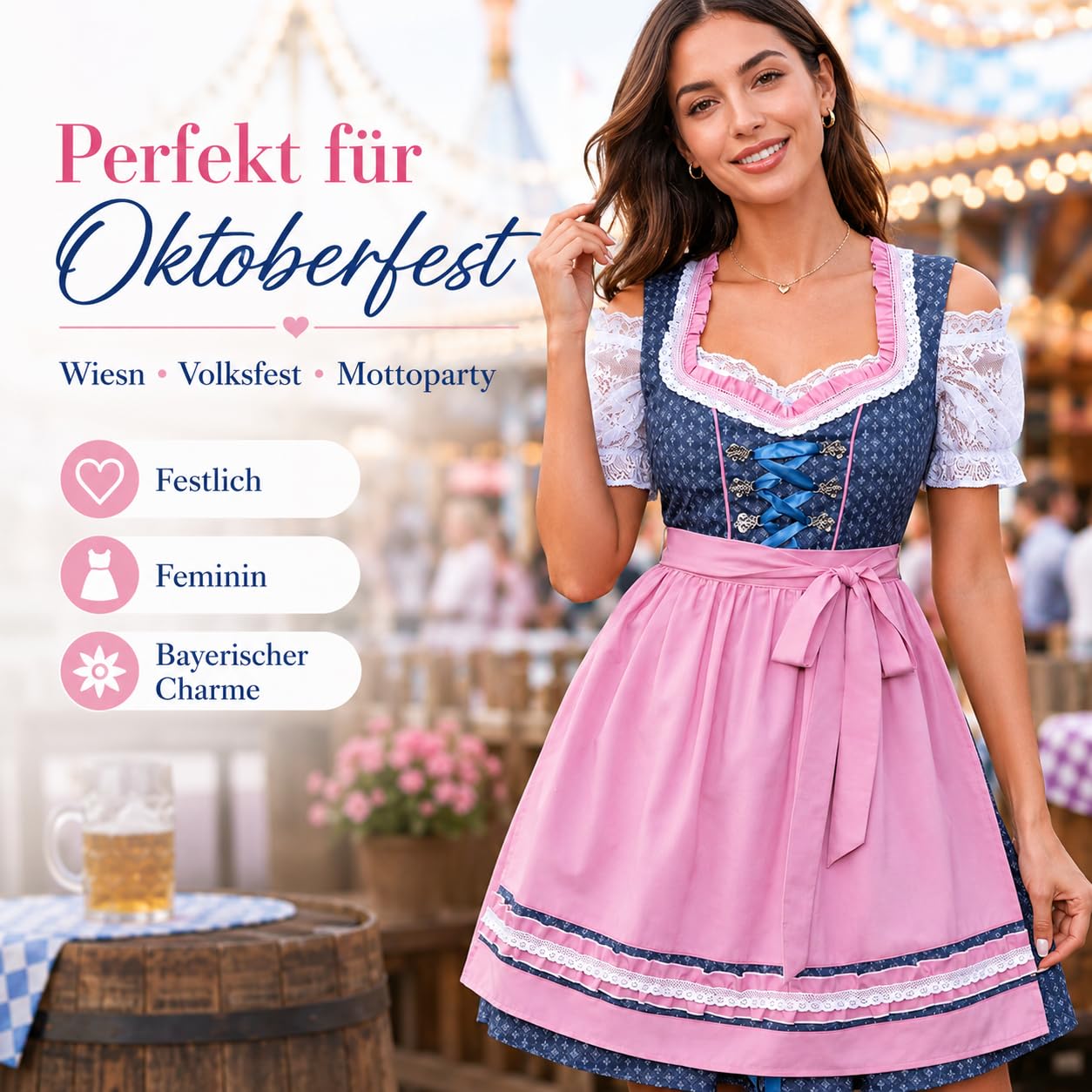 Didadihu Dirndlkleid 2 Teilig Damen Dirndl Midi Trachtenkleid Mit Schürze Oktoberfest Trachten Outfit Damen Dirndl Kleid Trachtenmode