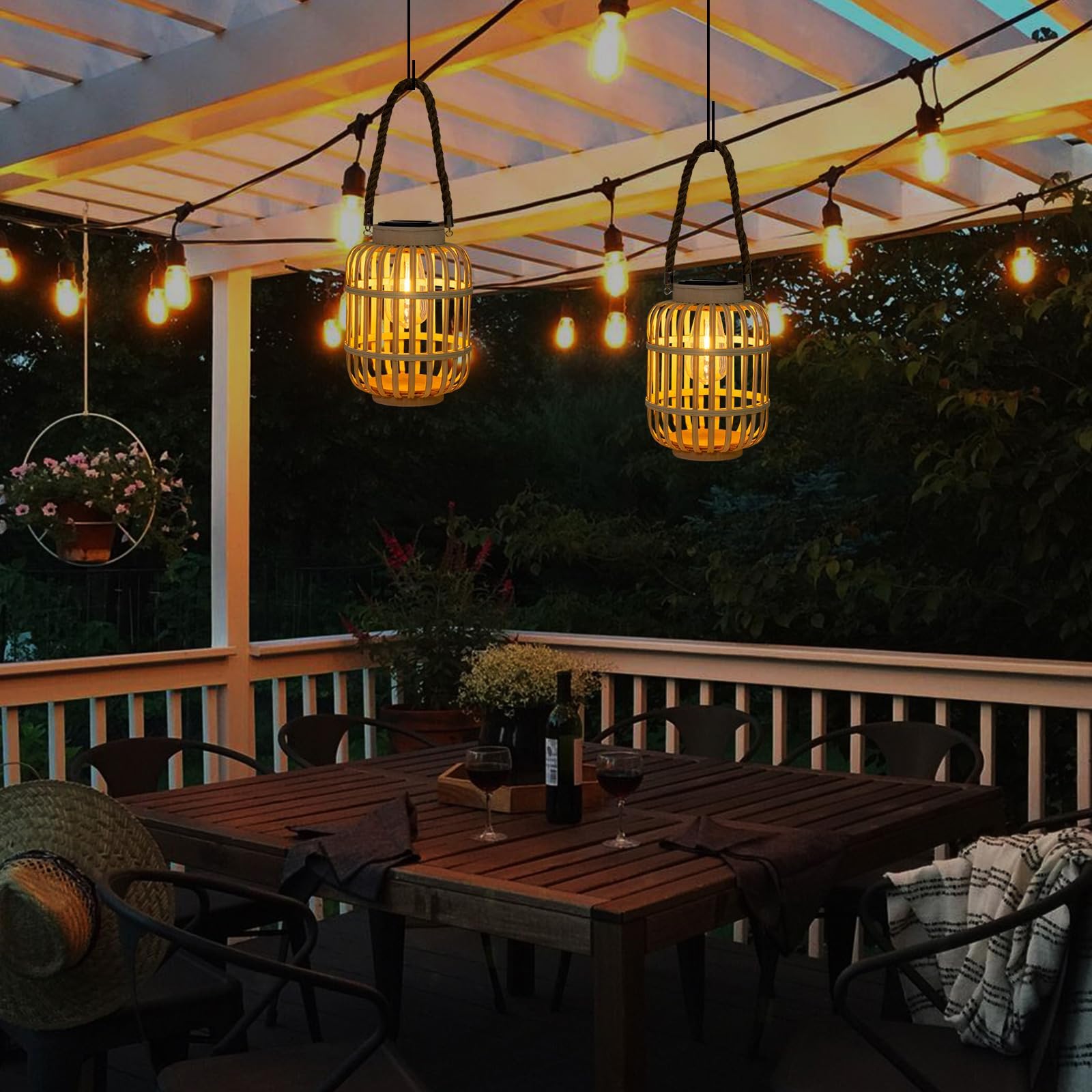 Pearlstar Lanterna Solare In Rattan Per Esterno - Lampada Sospesa Bohémien Con Catena E Luce Calda - 5