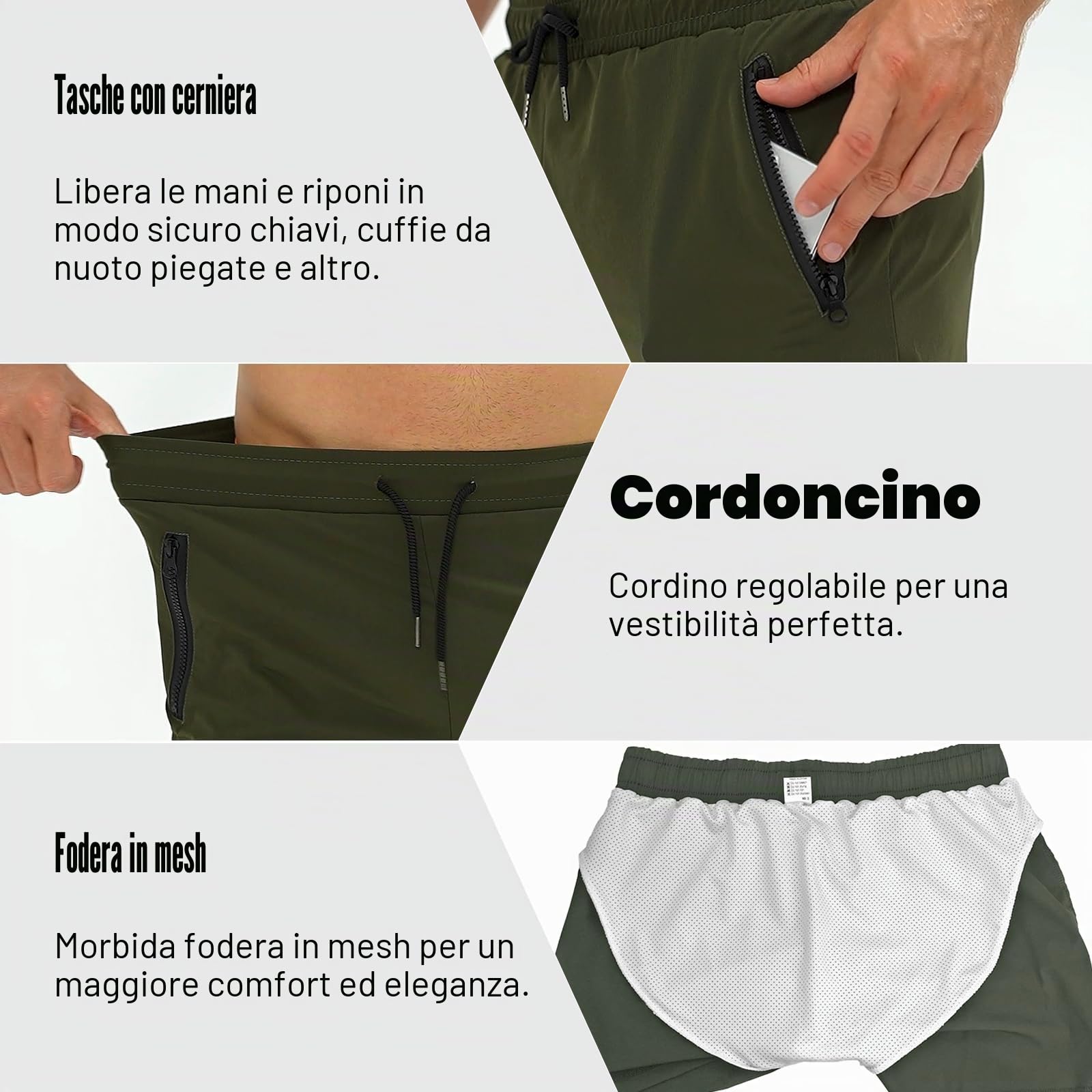 Costume Uomo Mare Costumi da Bagno Piscina Nuoto, Pantaloncini Uomo Sportivi Palestra Running Pantaloni Corti Estivi Calzoncini Corsa Surf con Tasca a Cerniera