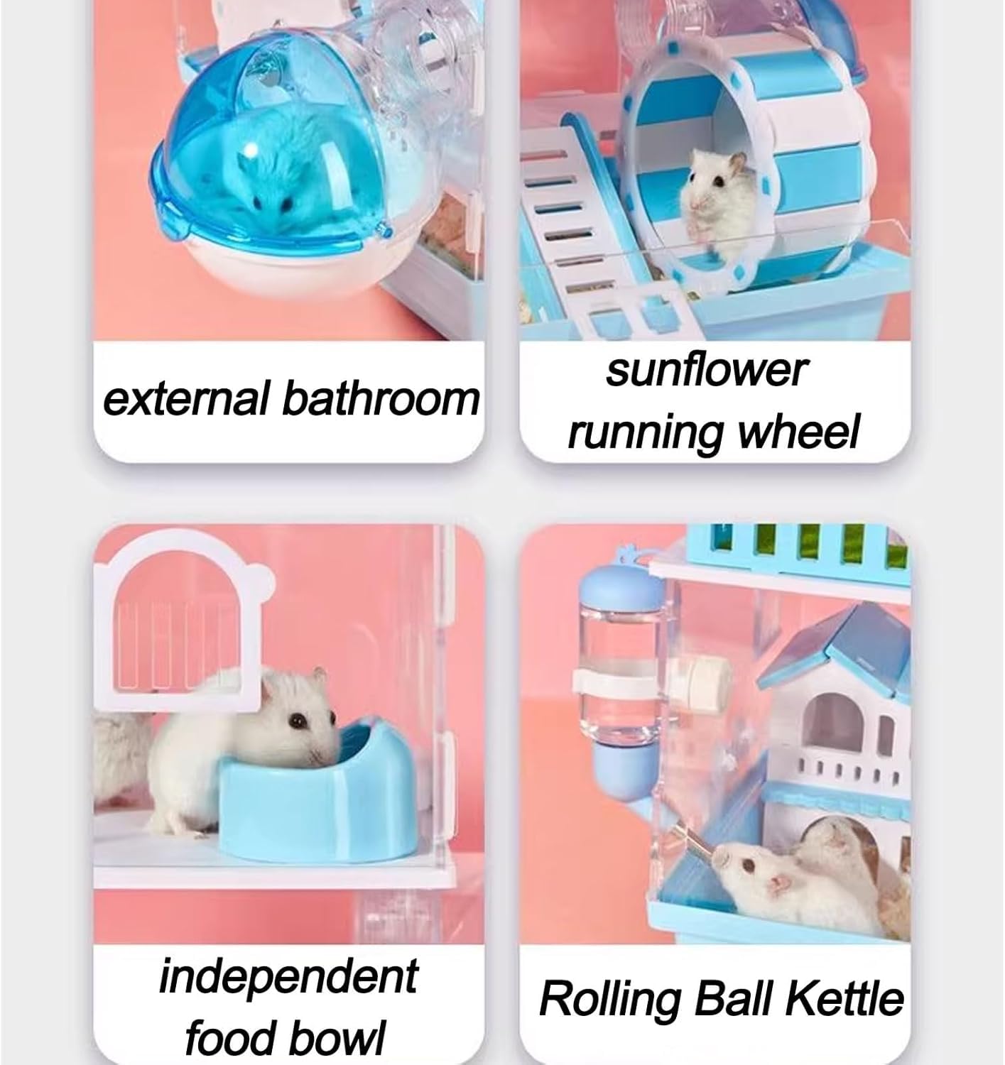Hamsterkäfige und Lebensräume, Meerschweinchenkäfig für drinnen und draußen, mit Wasserkocher, Futternapf, Zwei Schichten, DREI Schichten optional, Hamsterkäfig, rosa, 2 Schichten b