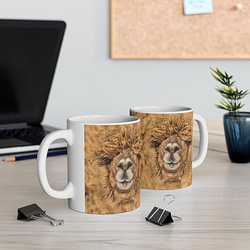 Miniatura 5 de Lovesout Funny Gifts Fawn Alpaca Taza de café de cara grande, taza de cerámica blanca de 11 onzas