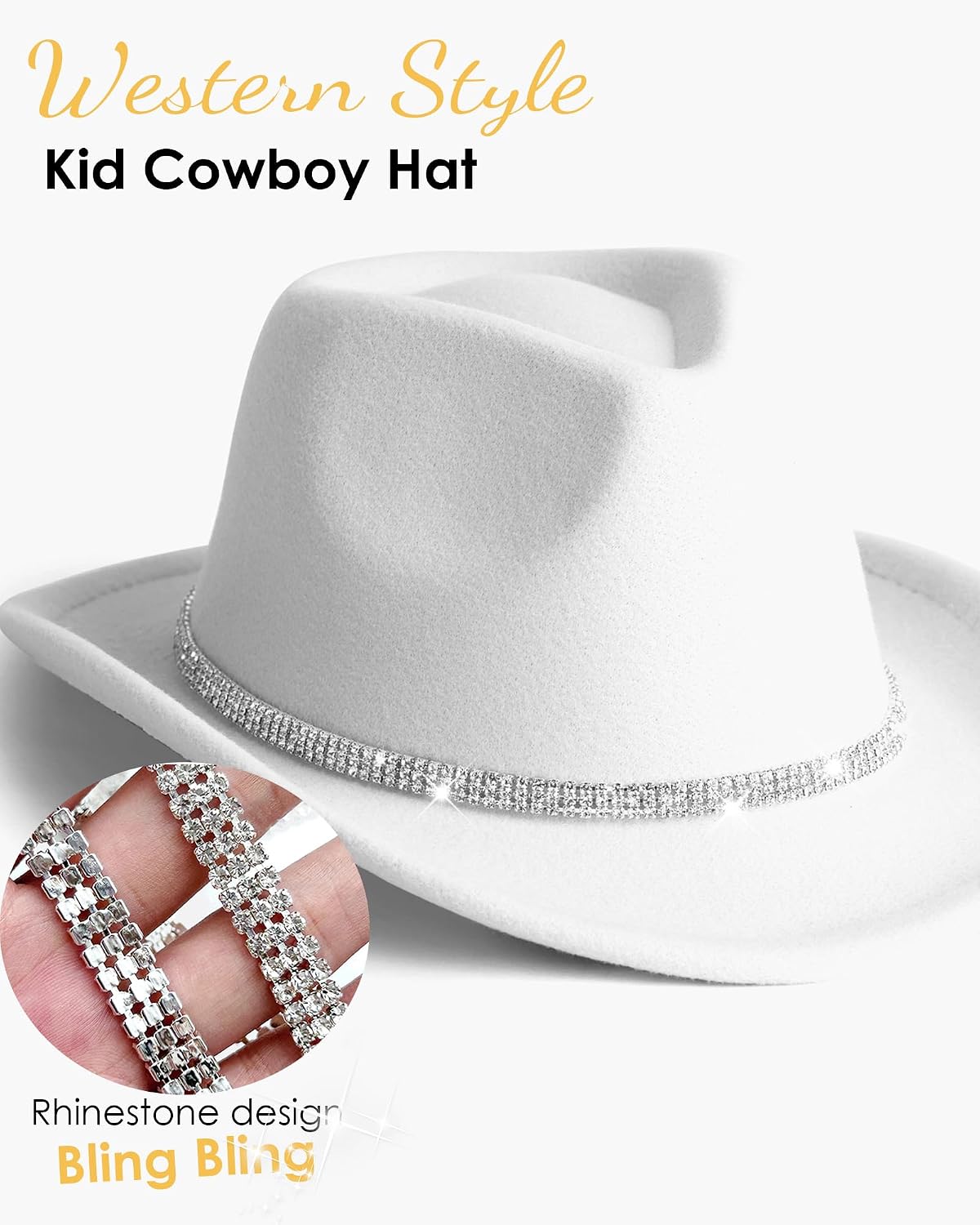 Western Hats Boys Girls Cowboy Felt Hat Sparkly Rhinestone Cowgirl Hat
