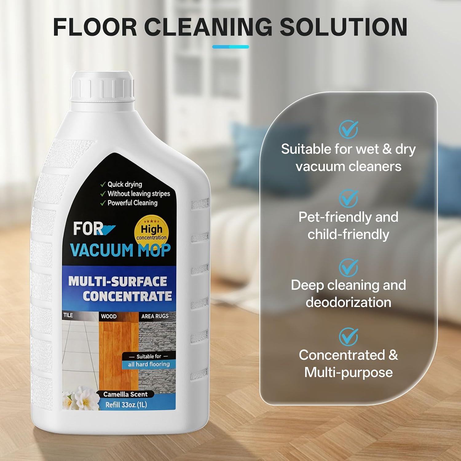 1L Vacmop Cleaner Solution Compatible with Shark Hydrovac Cleaning Solution | Camellia Fragrance Stain Striker Solution, Deodorization and Deep Cleaning Pro Solution for Hard Floors, Safe for Pets & Kids