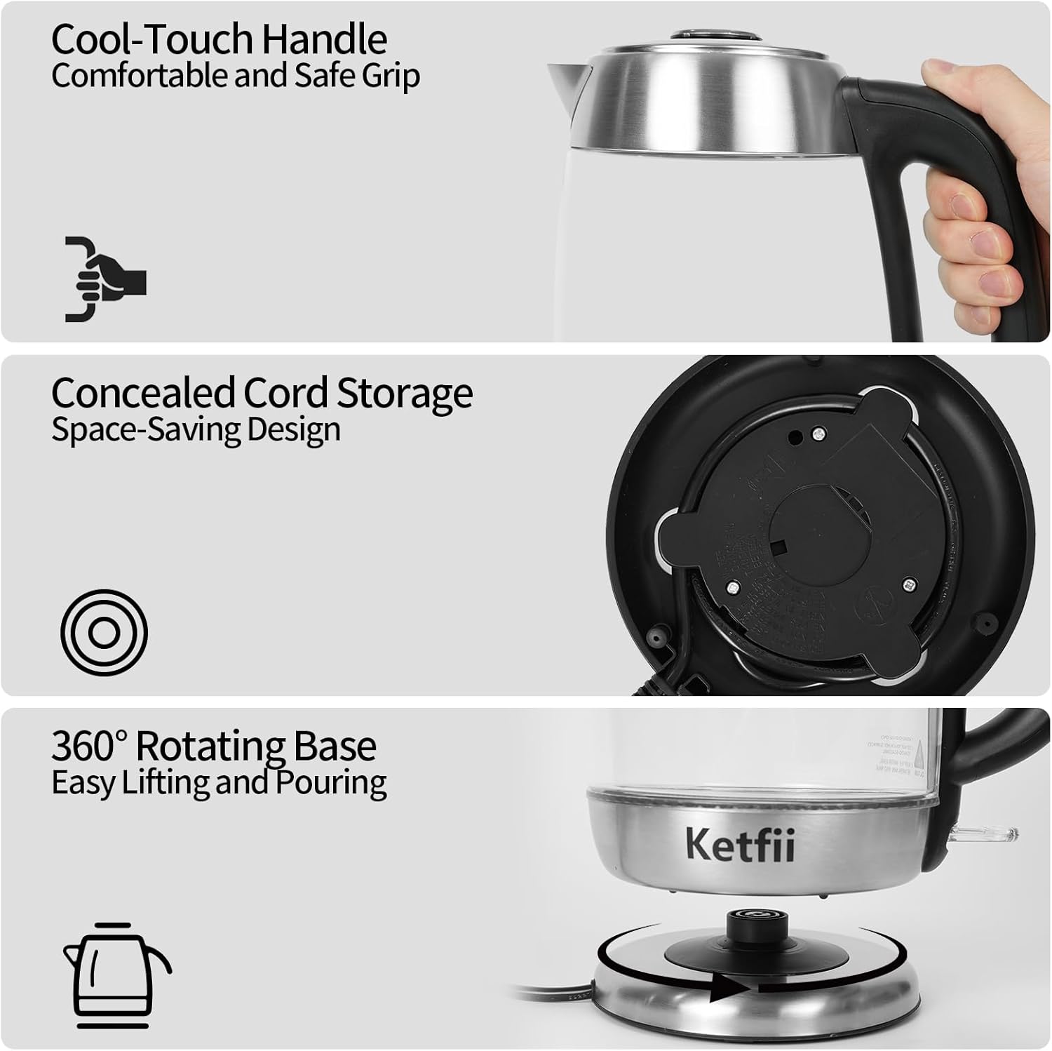 Electric Glass Kettle 1.8L, 1200W Fast Boil for Tea & Coffee, Auto Shut-Off & Boil-Dry Protection, BPA-Free, 304 Stainless Steel & Borosilicate Glass, Removable Lid for Easy Cleaning