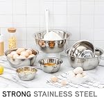Stainless Steel Mixing Bowls Set of 5, Small Metal Mixing Bowl for Kitchen Baking, Prepping, Cooking and Serving, Salad,Vegetables, Sizes 9.4“ 8.6“ 7.8” 6.3“ 5.5” (Lid not Included)