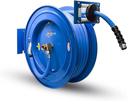 Miniatura 3 de BLUSEAL BSWR1250HRS - Carrete de manguera retráctil con manguera de goma de agua caliente de 1/2 pulgadas x 50 pies, soporte giratorio de carrete de