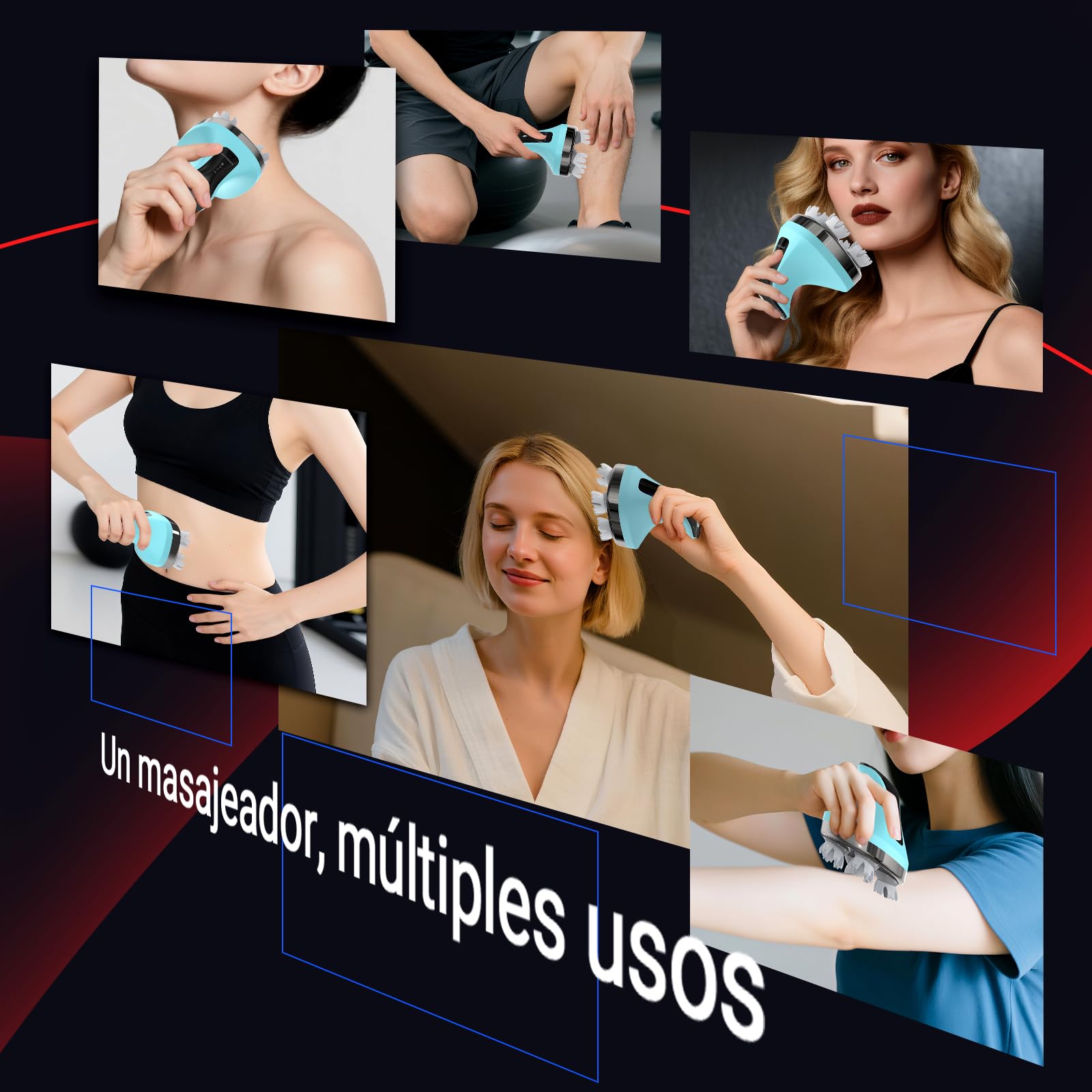 Masajeador de Cuero Cabelludo Eléctrico IPX7, 4D Recargable con 108 Puntos de Masaje, para Crecimiento del Cabello y Relajación - Uso en Cabeza y Todo el Cuerpo