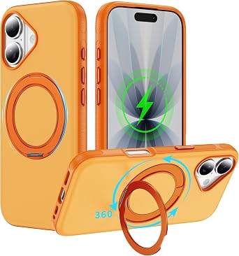 Magnetic Stand for iPhone 16 Case Compatible with MagSafe with Kickstand Shockproof Drop Protection Case for iPhone 16 Phone Case Orange, iPhone 16