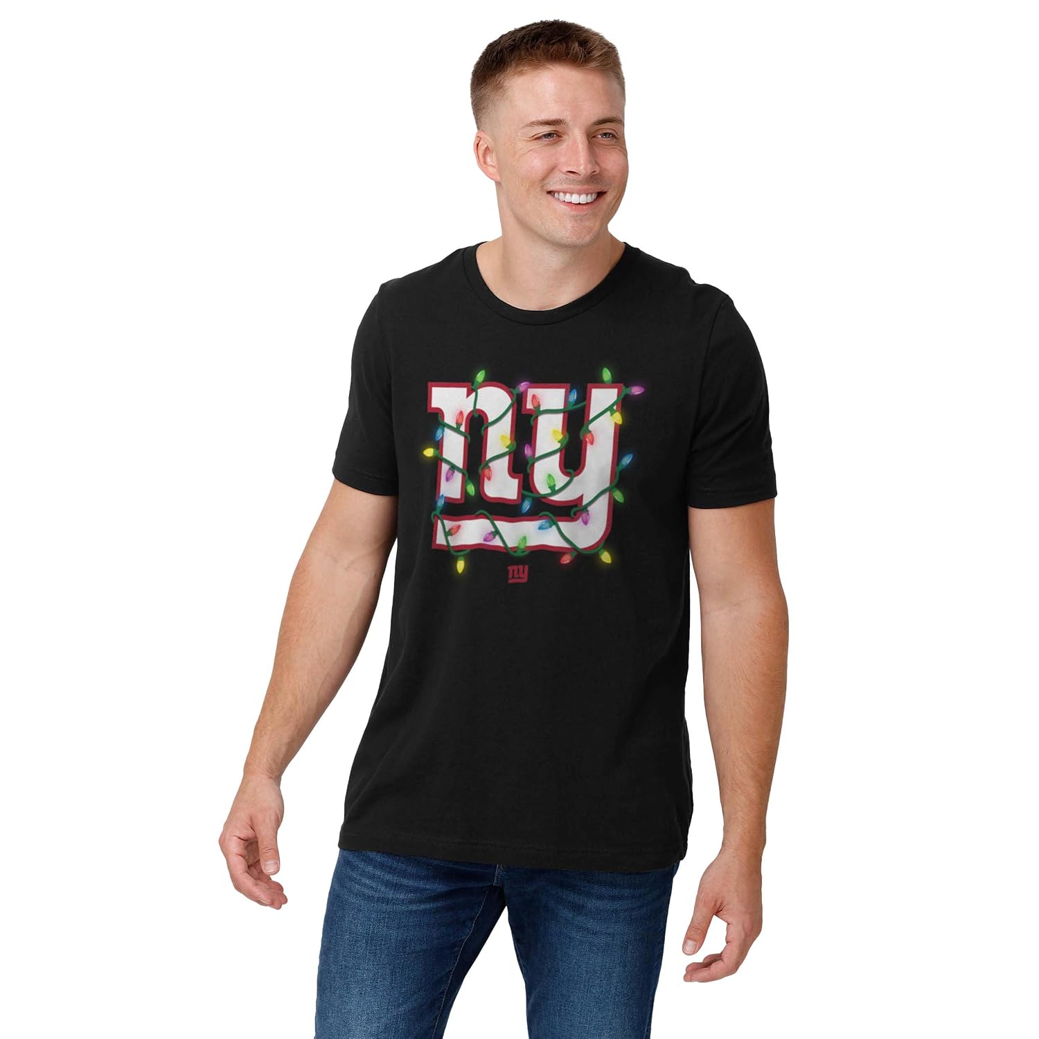 FOCO New York Giants NFL Mens Primary Logo Holiday Lights T-Shirt - M