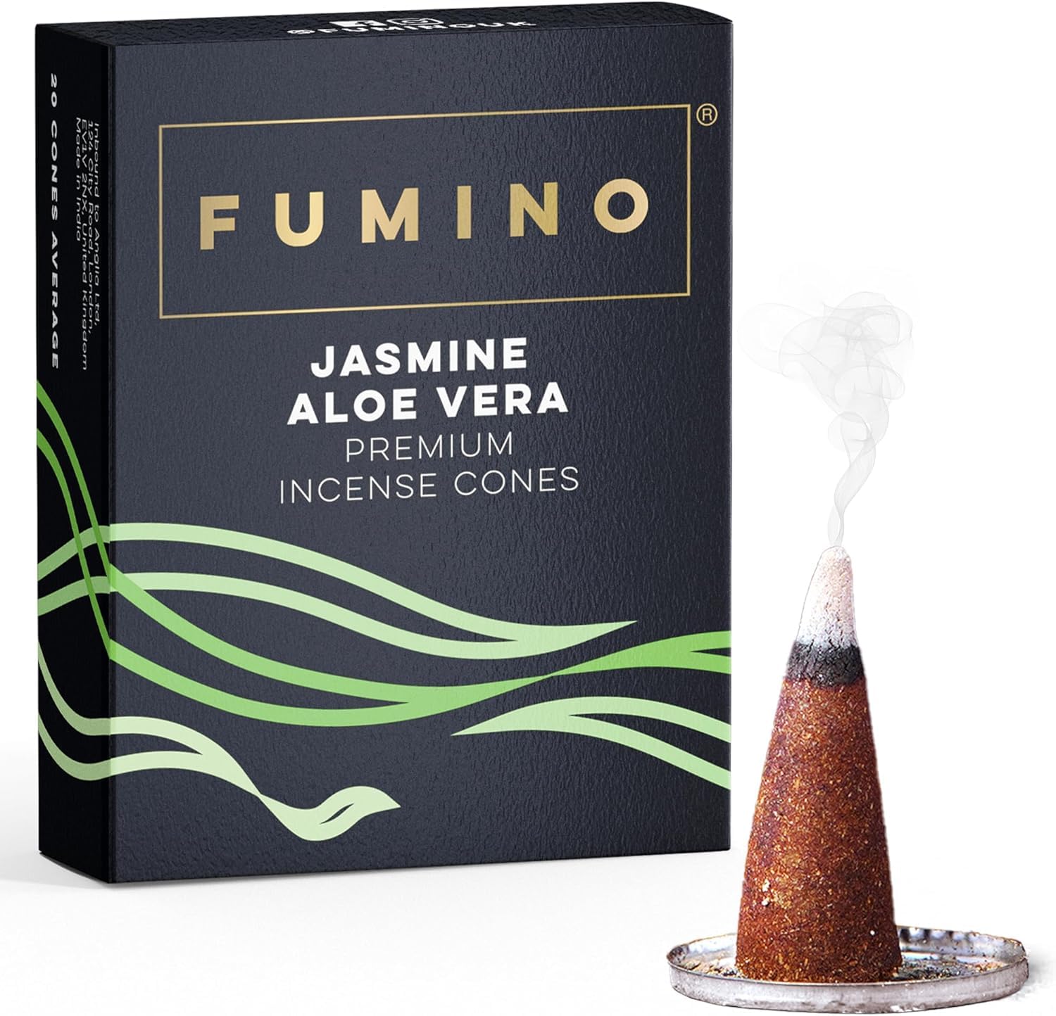 FuminoJasmine Aloe Vera Fresh Incense Cones 20 per Box Masala Agarbatti Joss Scent Fragrance for Relaxation and Meditation, Home and House Decor