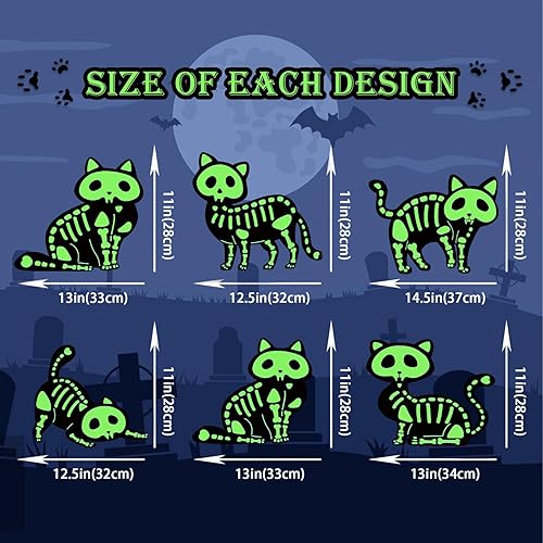 Miniatura 5 de Letrero de Halloween para jardín, césped, 6 piezas reflectantes de gato negro para decoración de Halloween al aire libre, estacas que brillan en la