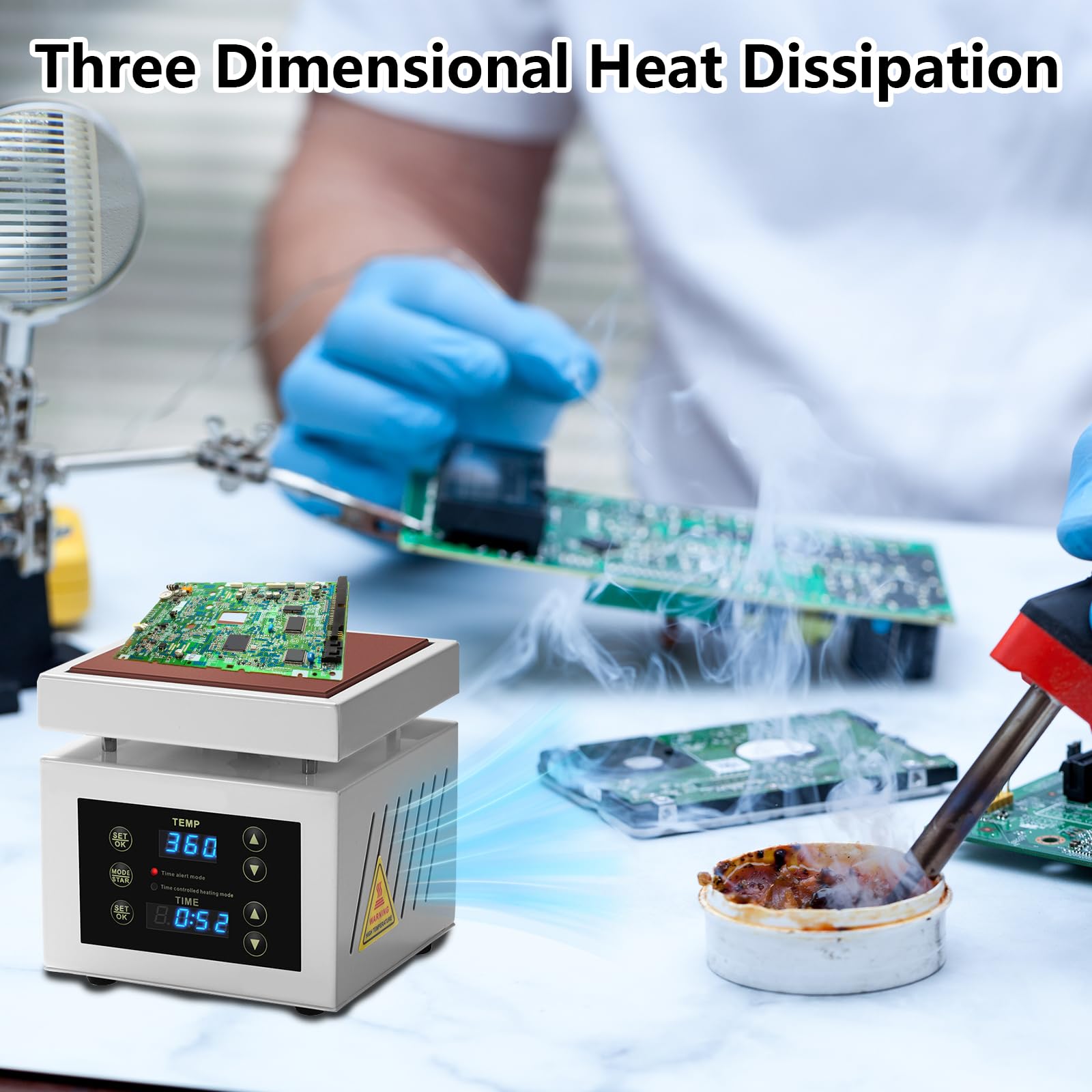 Lötstation Heizplatte, 350W Mikrocomputer Elektrische Heizplatte mit LED Anzeige Temperatur Einstell 0-400°C, 100X100mm Elektrische Löt Heizplatte Lötstation für Reparieren Handy Bildschirmen