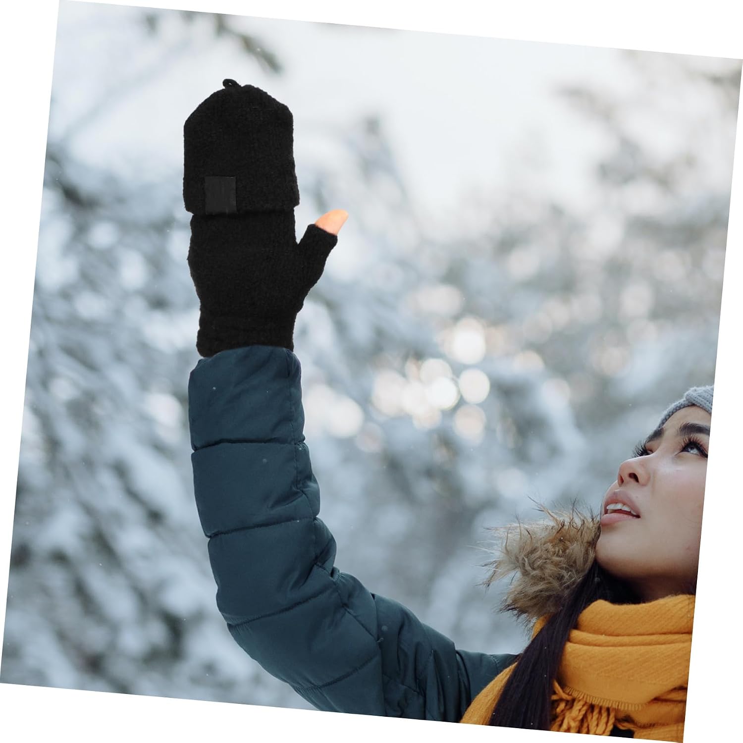 40-50°c USB Heated Gloves Convertible Black Mittens for Typing Women Men Winter