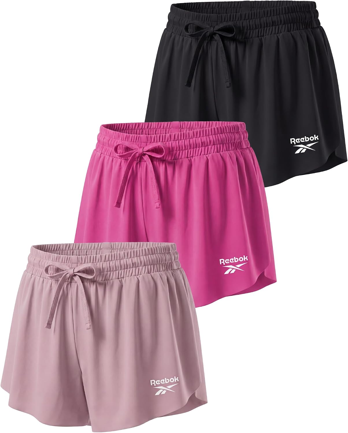Reebok 3-Pack: Girls' Dry Fit Flowy Short | Kids Teen Tweens Youth Athletic Polyester Spandex Tennis Butterfly Shorts