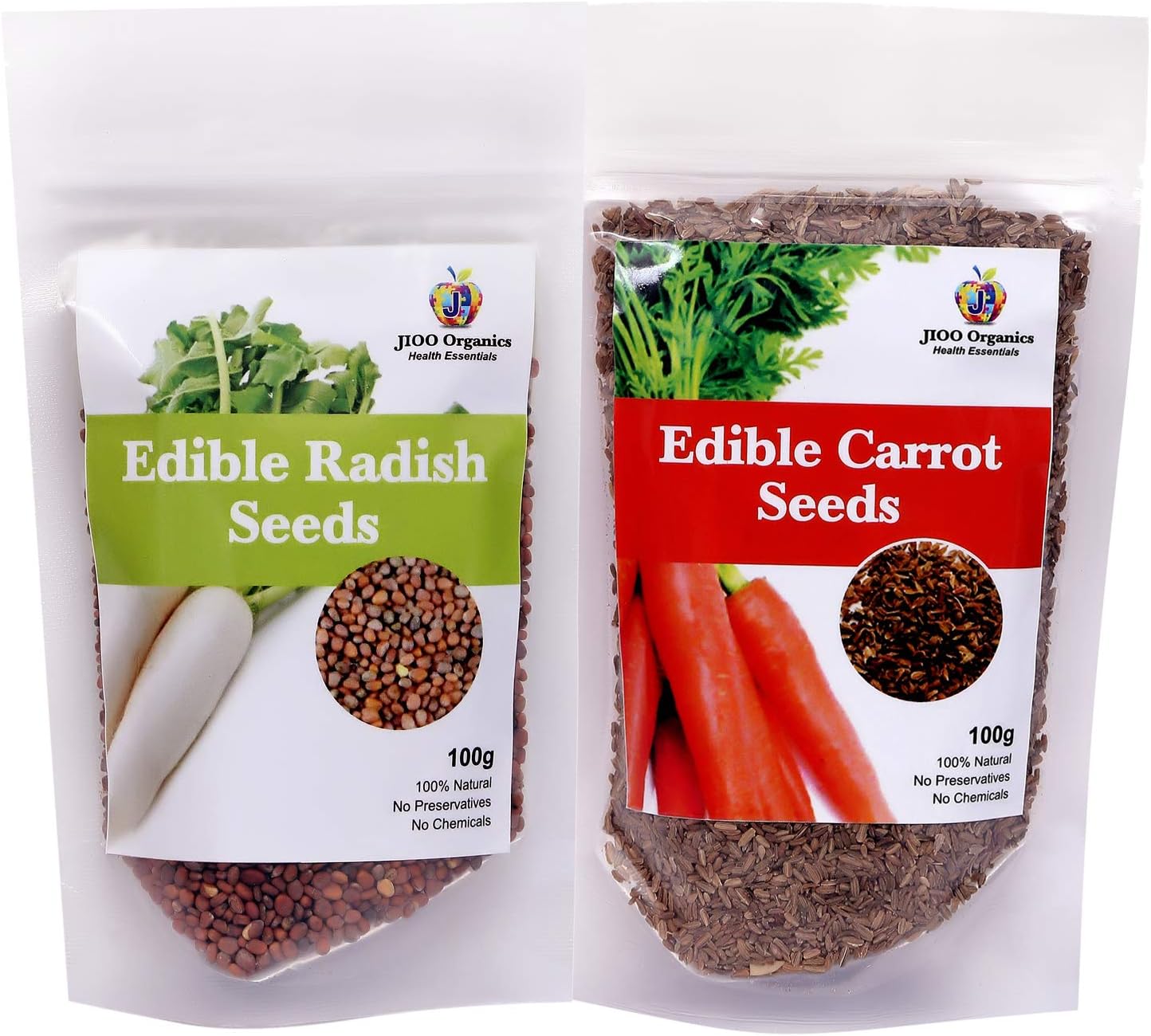 Jioo Organics Edible Carrot Plant Seed Raddish Plant Seeds Immunity Booster Good For Heath Women Nutrition Gajar Muli Ke Beej (Combo of 2, Pack of 100G)
