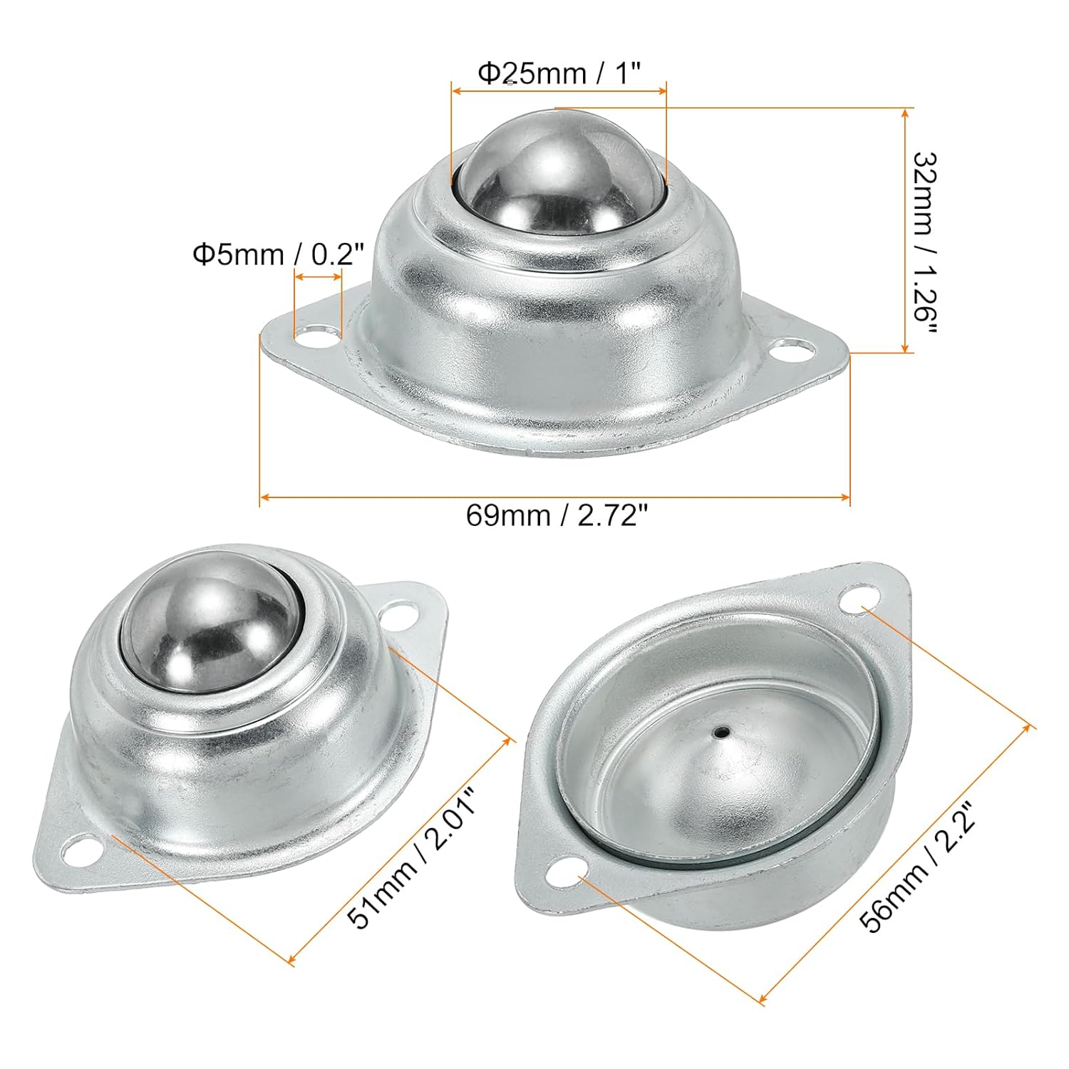 PATIKIL Roller Ball Transfer Bearing 1", 8 Pack Load 77lbs Flange Mounted Carbon Steel Rotation Caster Unit for Conveyor Roller Stand Transmission