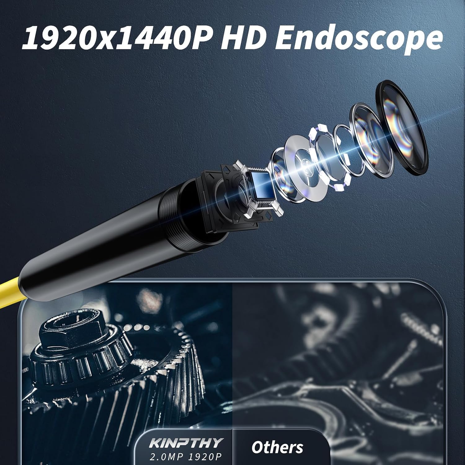 Endoscope Camera with Light,1920P HD Borescope Tools with 8 Adjustable LED Lights, Endoscope with Semi-Rigid Snake Camera, Inspection Borescope for iOS and Android-16.4ft Single Lens(Yellow)
