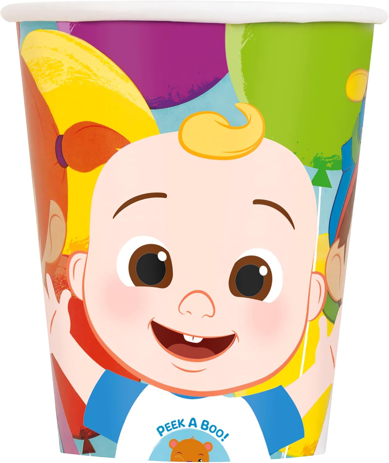 Vibrant Multicolor Cocomelon Paper Cups - 9 oz (Pack of 8) - Perfect for Kids' Birthday Celebrations