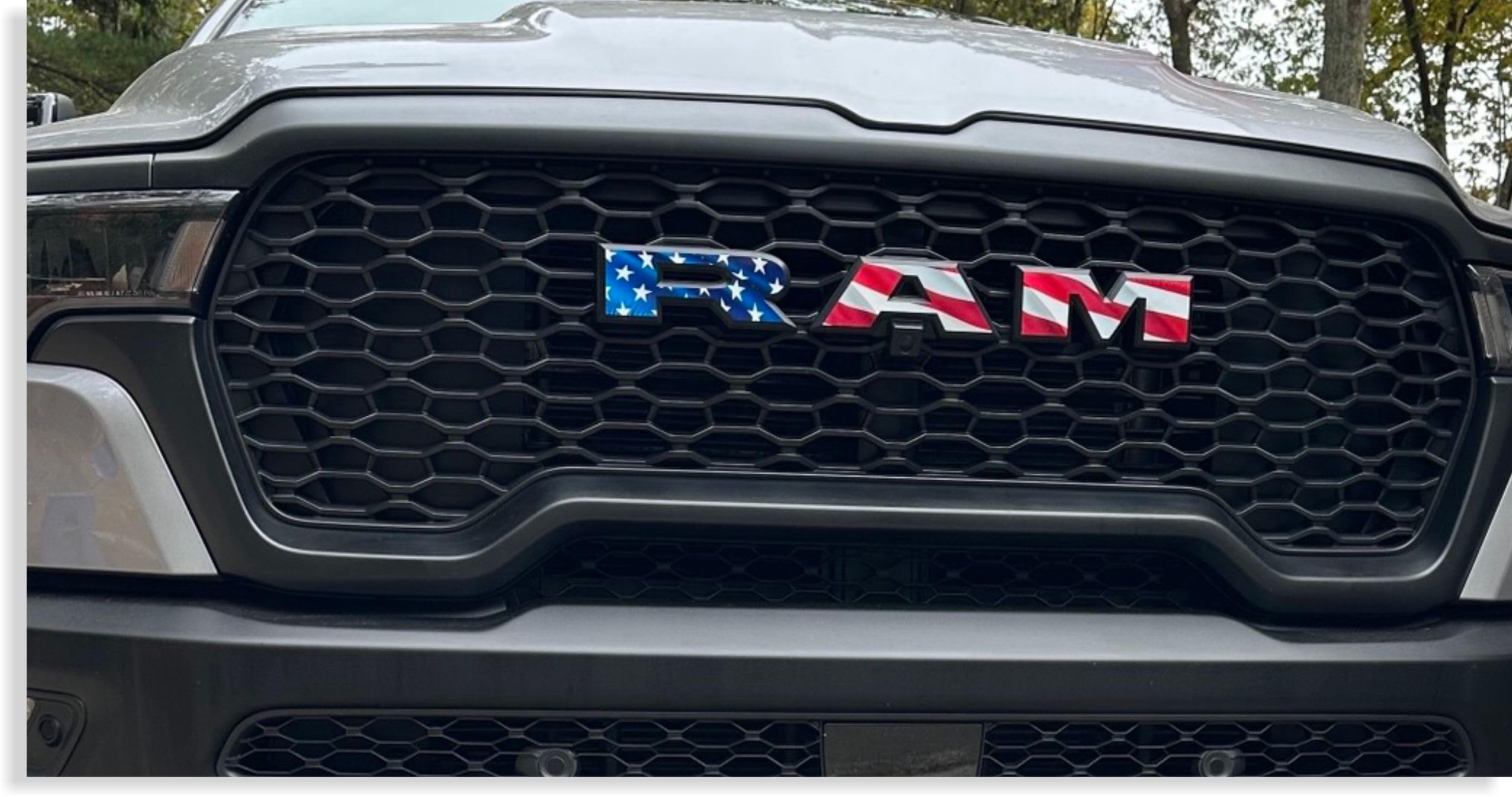 RAM Grille Emblem Overlay Decal Stickers 2025 Ram 1500 (Color: American Flag)