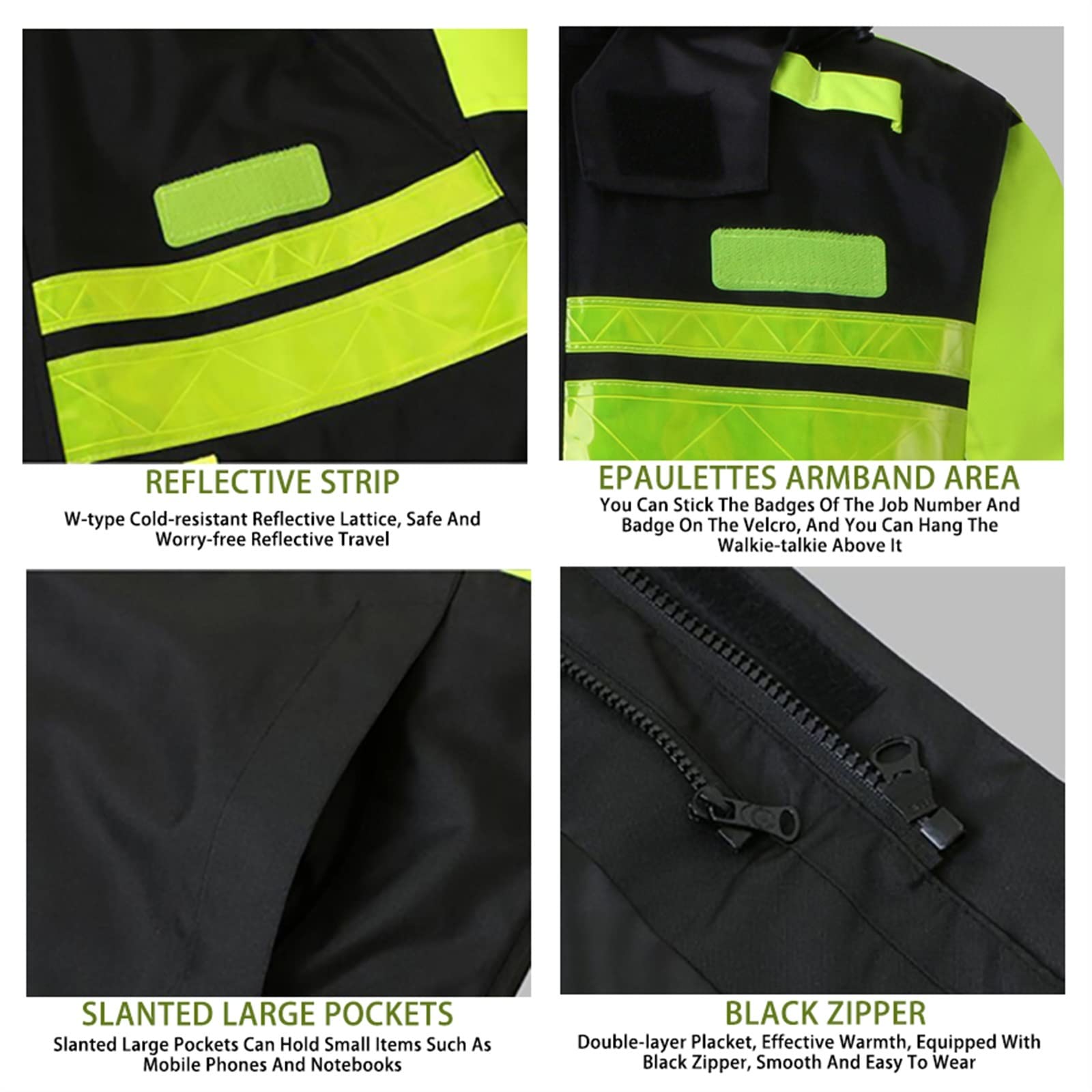 QIULAO Giacca Invernale Riflettente ad Alta Visibilità, Abbigliamento di Sicurezza sul Lavoro Impermeabile da Uomo, con Cappuccio, Fodera Rimovibile, Calore in Lana di Seta, Giubbotto Bomber Rifletten