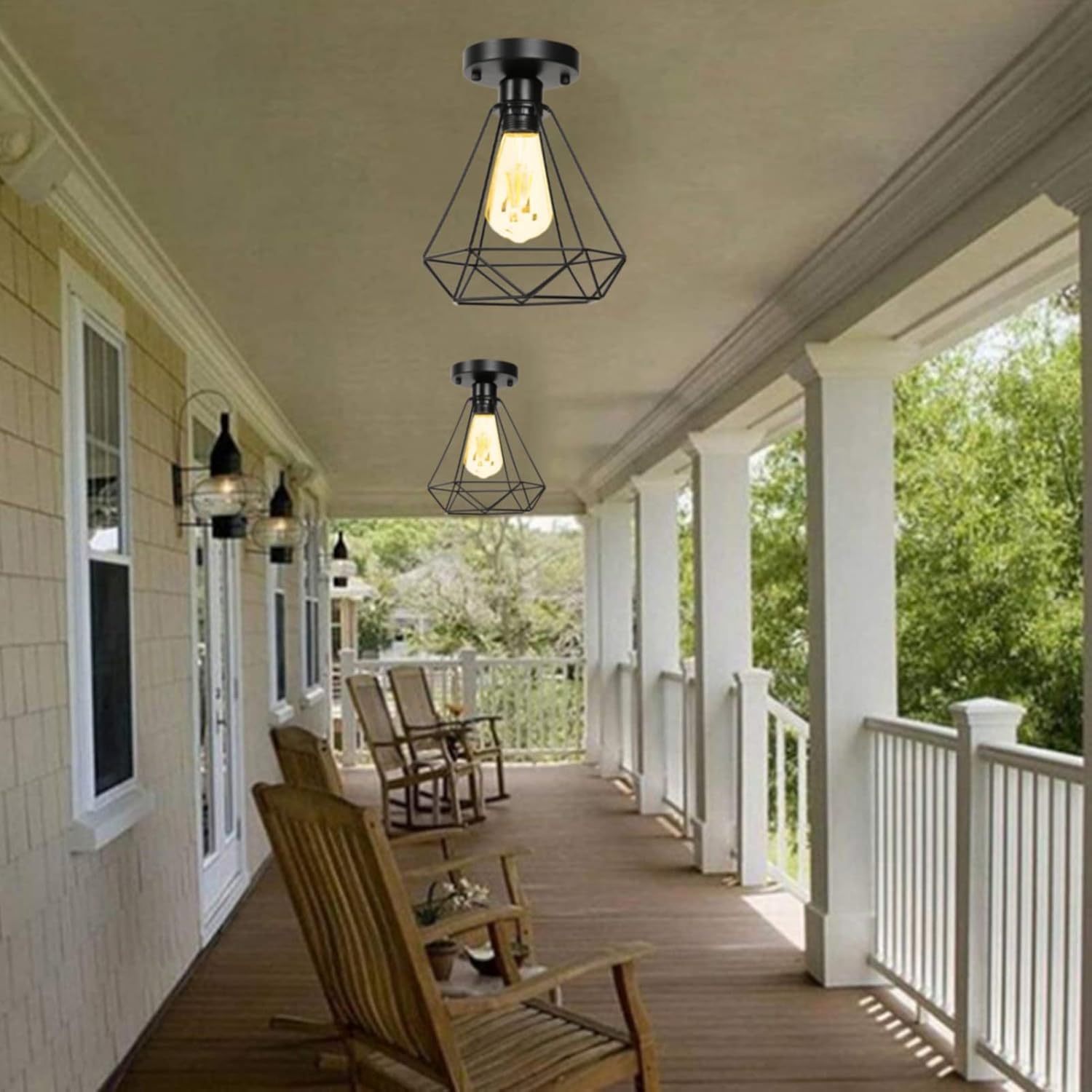 Pilipane Lamp Guard Ceiling Light, Ceiling Light Cage Guard Cover with Lamp Holder Base Vintage Industrial sty1e for E27 Bulbs