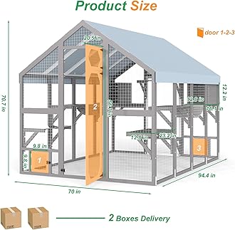 Extra Large Catio Outdoor Cat Enclosure Waterproof, Walk-in Outdoor Pet House for Multiple Cats, Catio Cat Run Cage with Bridges, Weatherproof Full Cover, 8 Platforms, 2 Resting Box