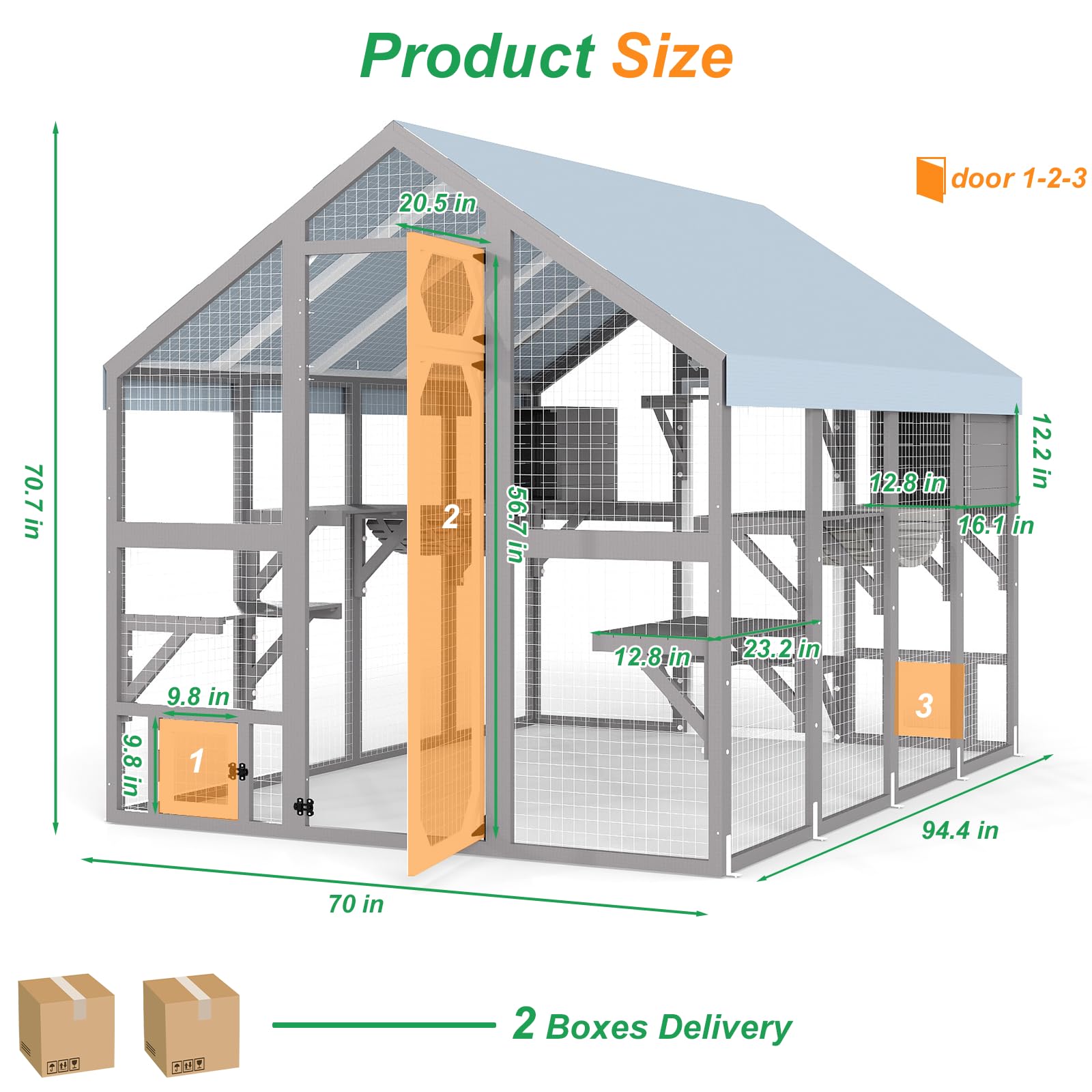 Extra Large Catio Outdoor Cat Enclosure Waterproof, Walk-in Outdoor Pet House for Multiple Cats, Catio Cat Run Cage with Bridges, Weatherproof Full Cover, 8 Platforms, 2 Resting Box