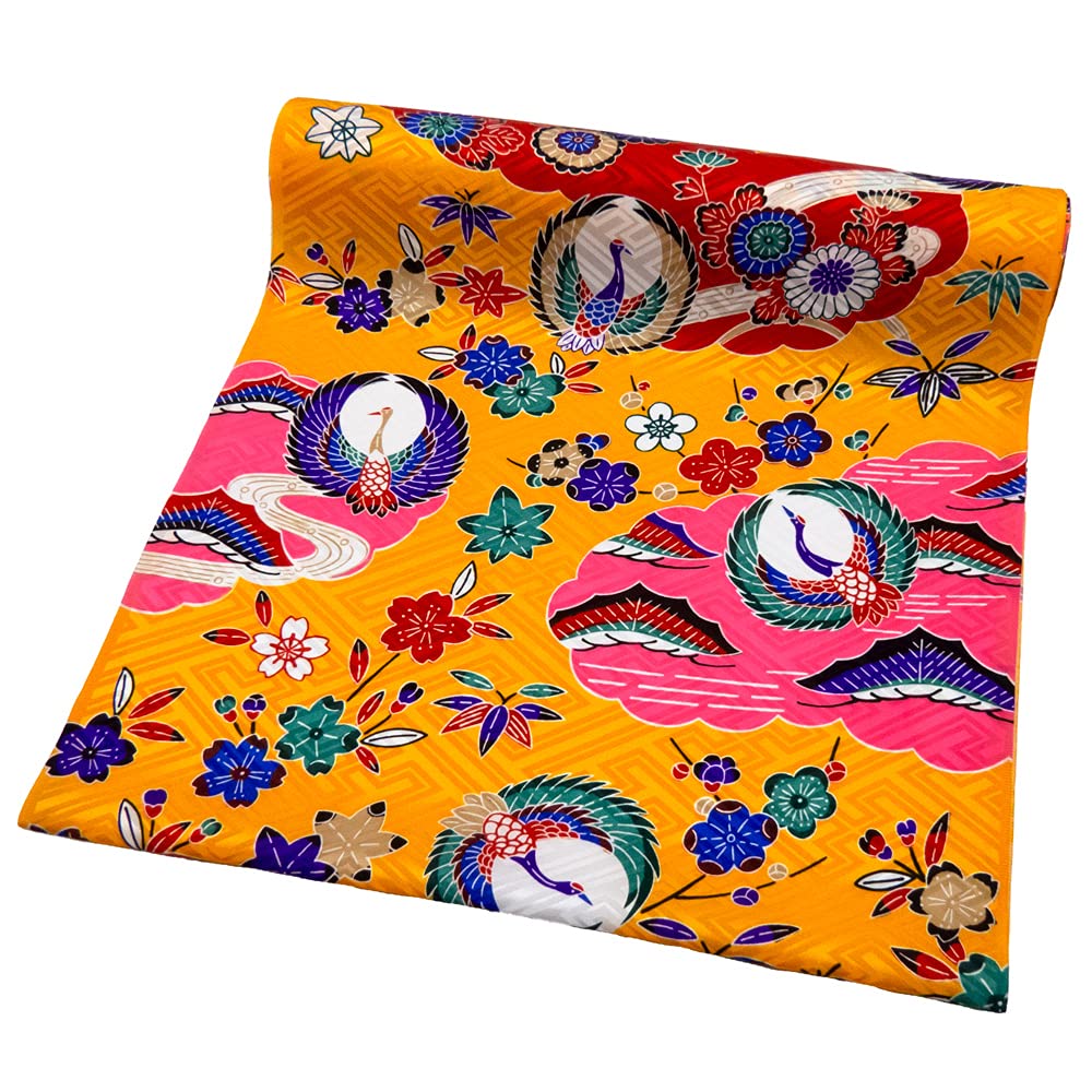 M821-12 新品 正絹 琉球紅型 染紬 着尺反物 薄オレンジ系 紅葉 牡丹 M821-12 新品 正絹 琉球紅型 染紬 着尺反物 薄オレンジ系 紅葉