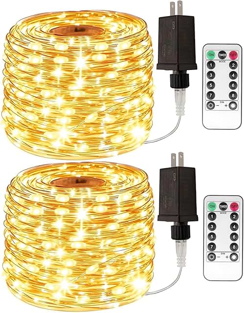 2 Pack 200 LED Fairy Lights Plug in 66Ft Warm White Silver Wire Twinkle ...