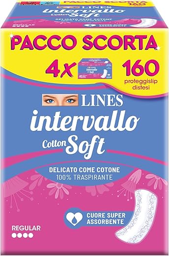LINES INTERVALLO COTTON SOFT Disteso, PACCO SCORTA, Confezione da 160 Proteggislip