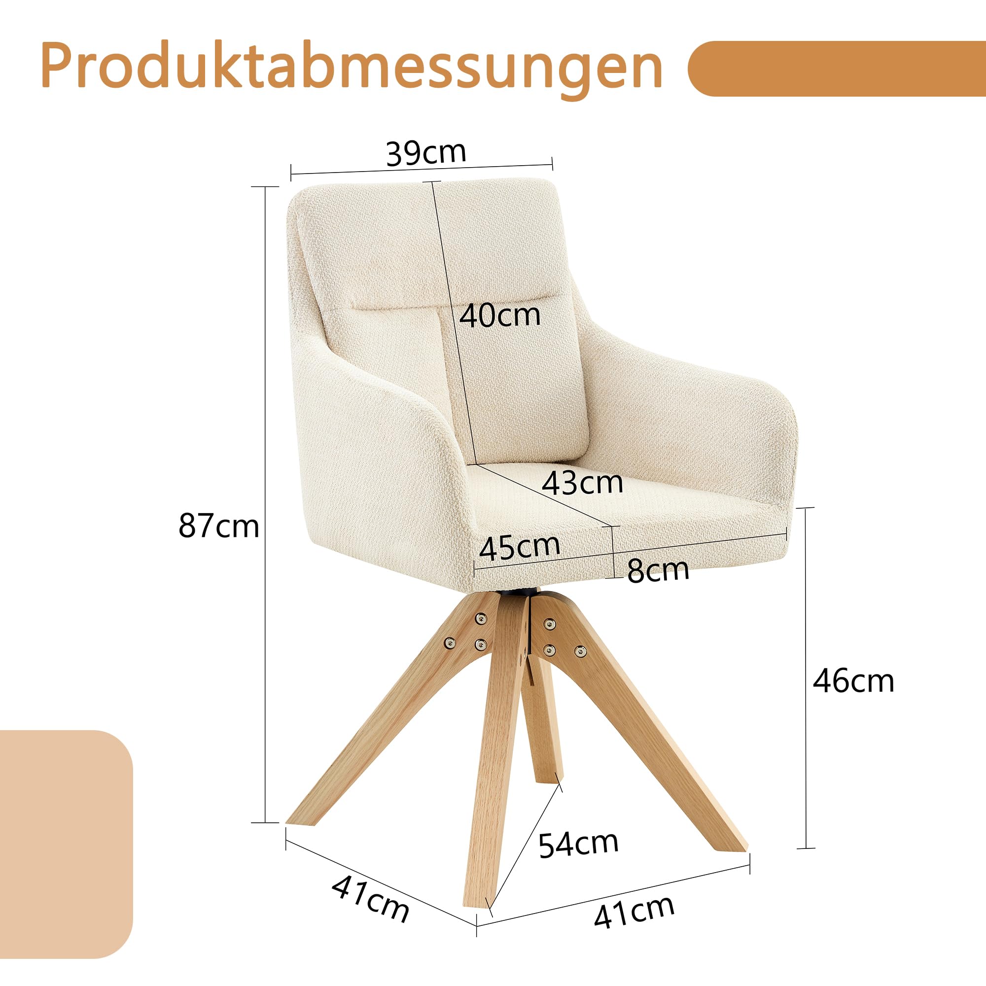 Bladez Juego de 2 sillas de comedor giratorias Bouclé con respaldo alto, silla giratoria de 360°, tela estructural con patas de madera maciza, sillas tapizadas para cocina, salón, color beige