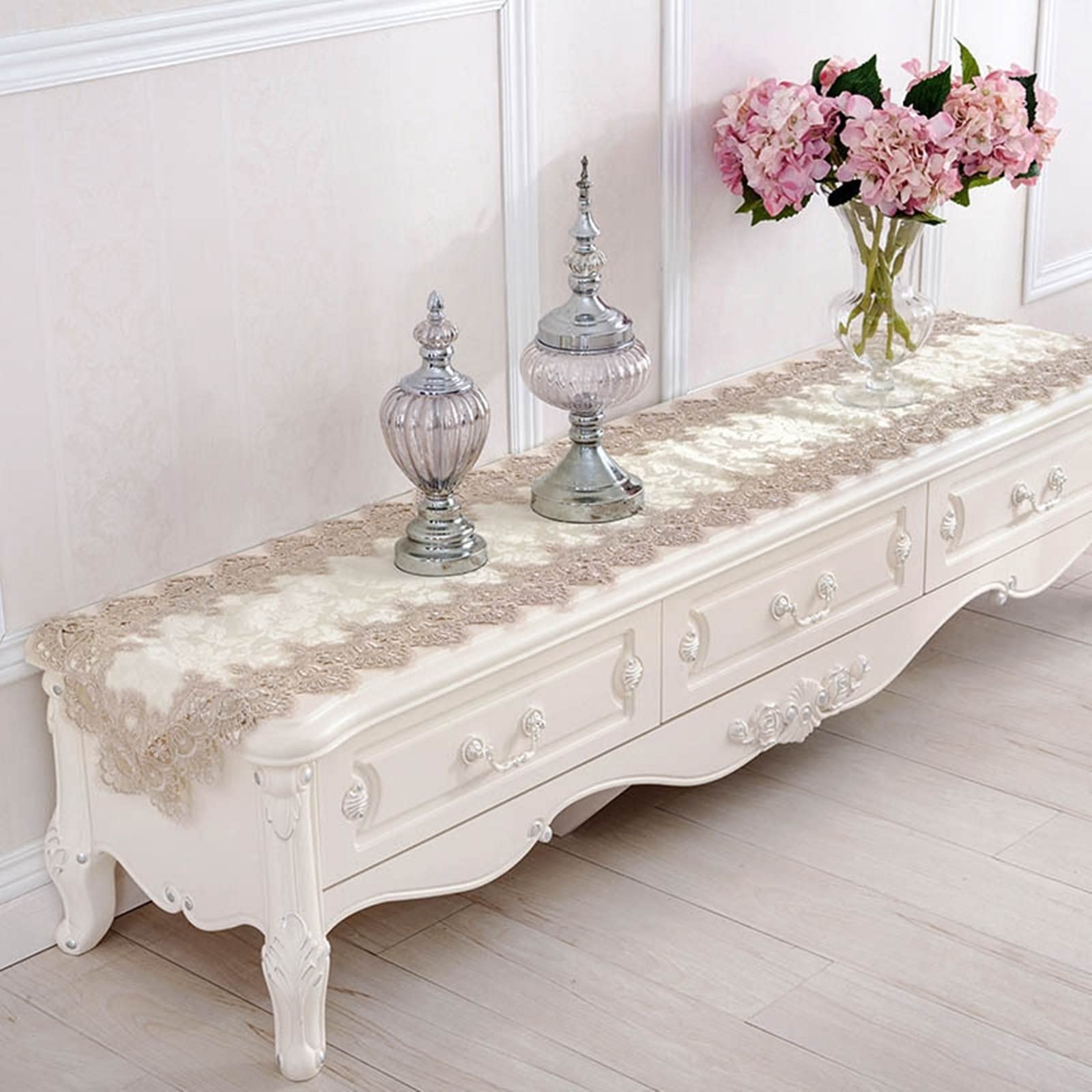Runner da tavola natalizio, beige, runner da tavola in pizzo triangolare, in poliestere, 40 x 120 cm, decorazione da tavolo di Natale