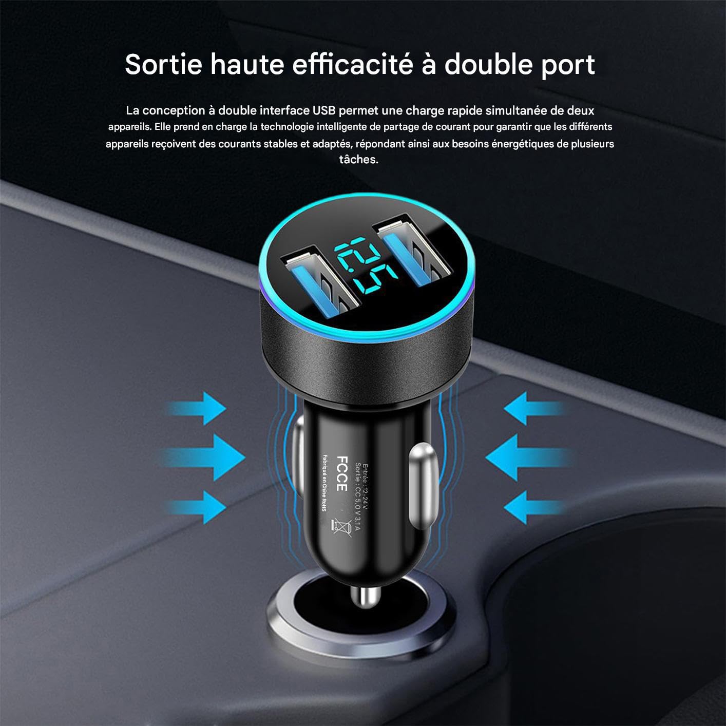 Caricabatterie Rapido Auto Dispositivo Di Ricarica Smartphone A 2 Porte